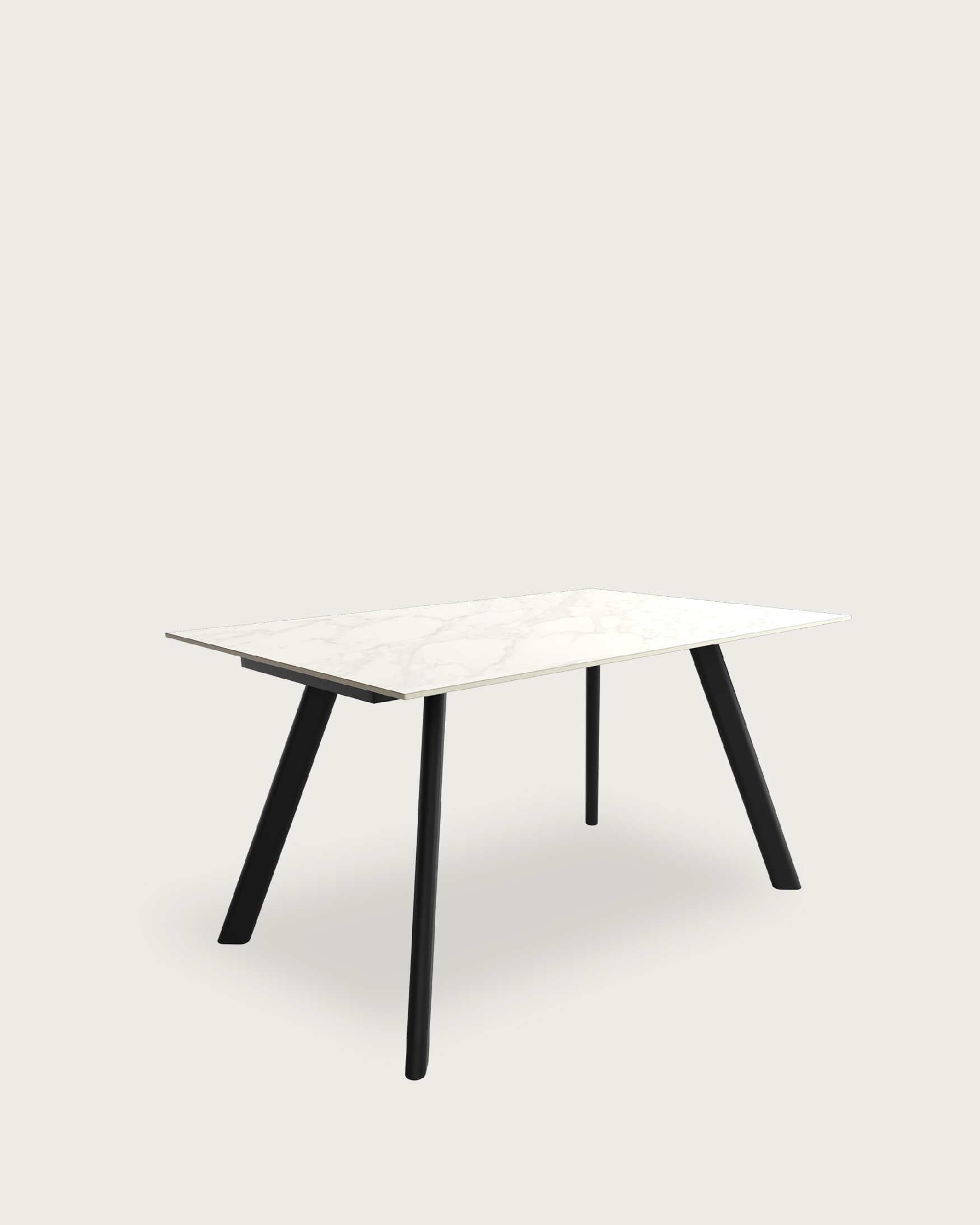 Table Oman avec finition en porcelaine Carrara et pied en métal noir 180 x 90 cm