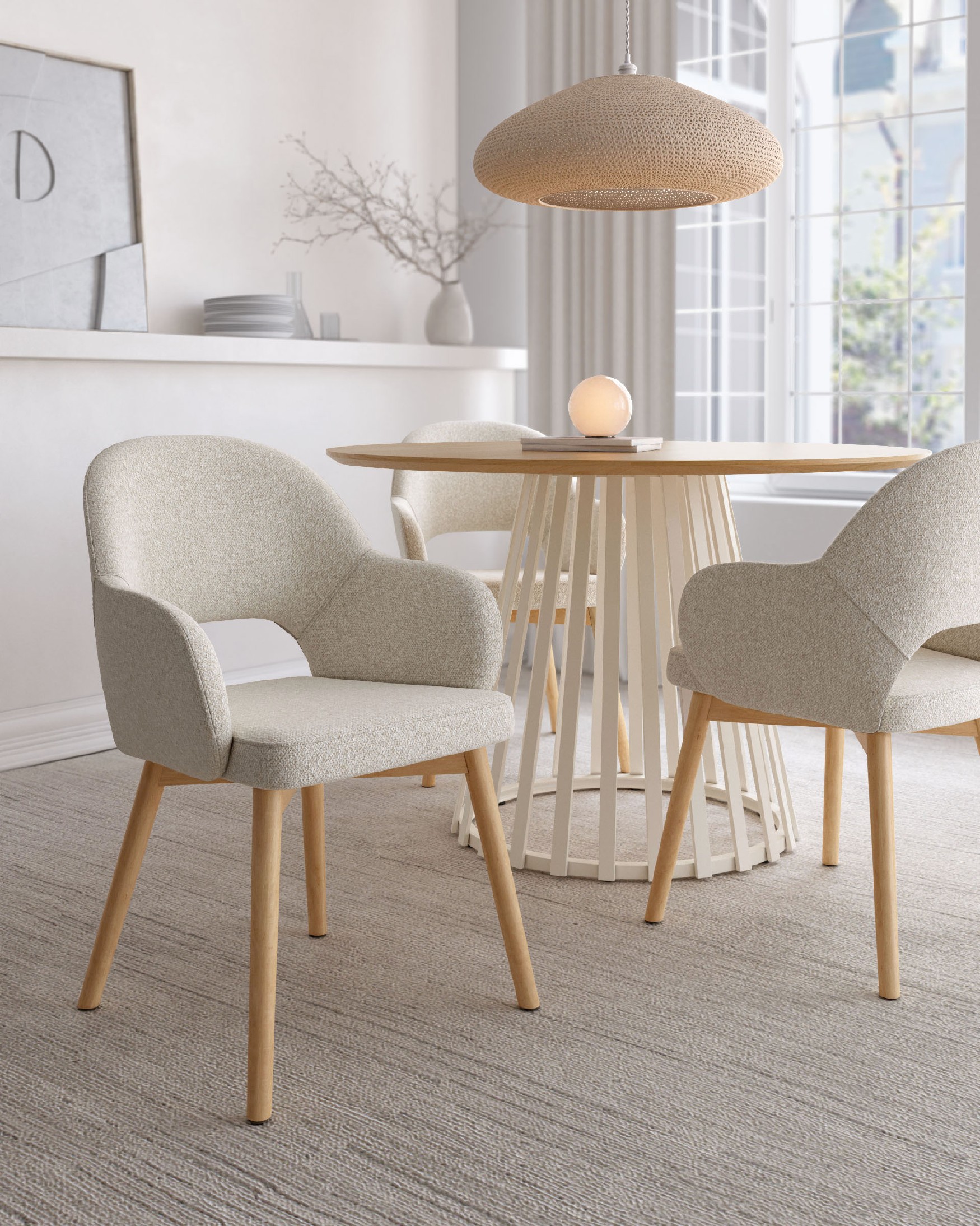 Ona chair with sand upholstery and oak legs