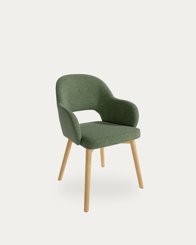 Silla Ona con tapizado verde y patas de roble