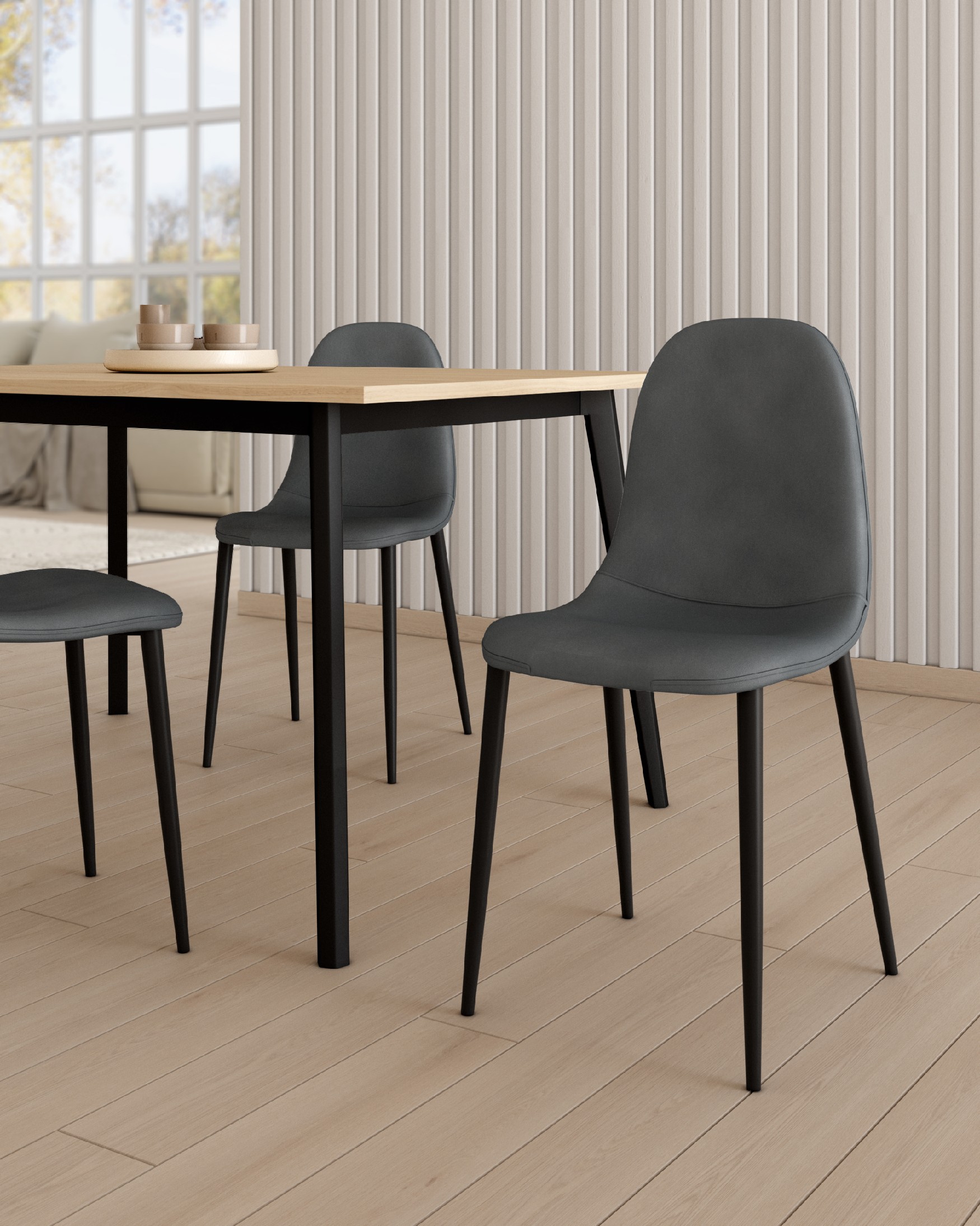 Oporto chair with lead upholstery and black metal legs