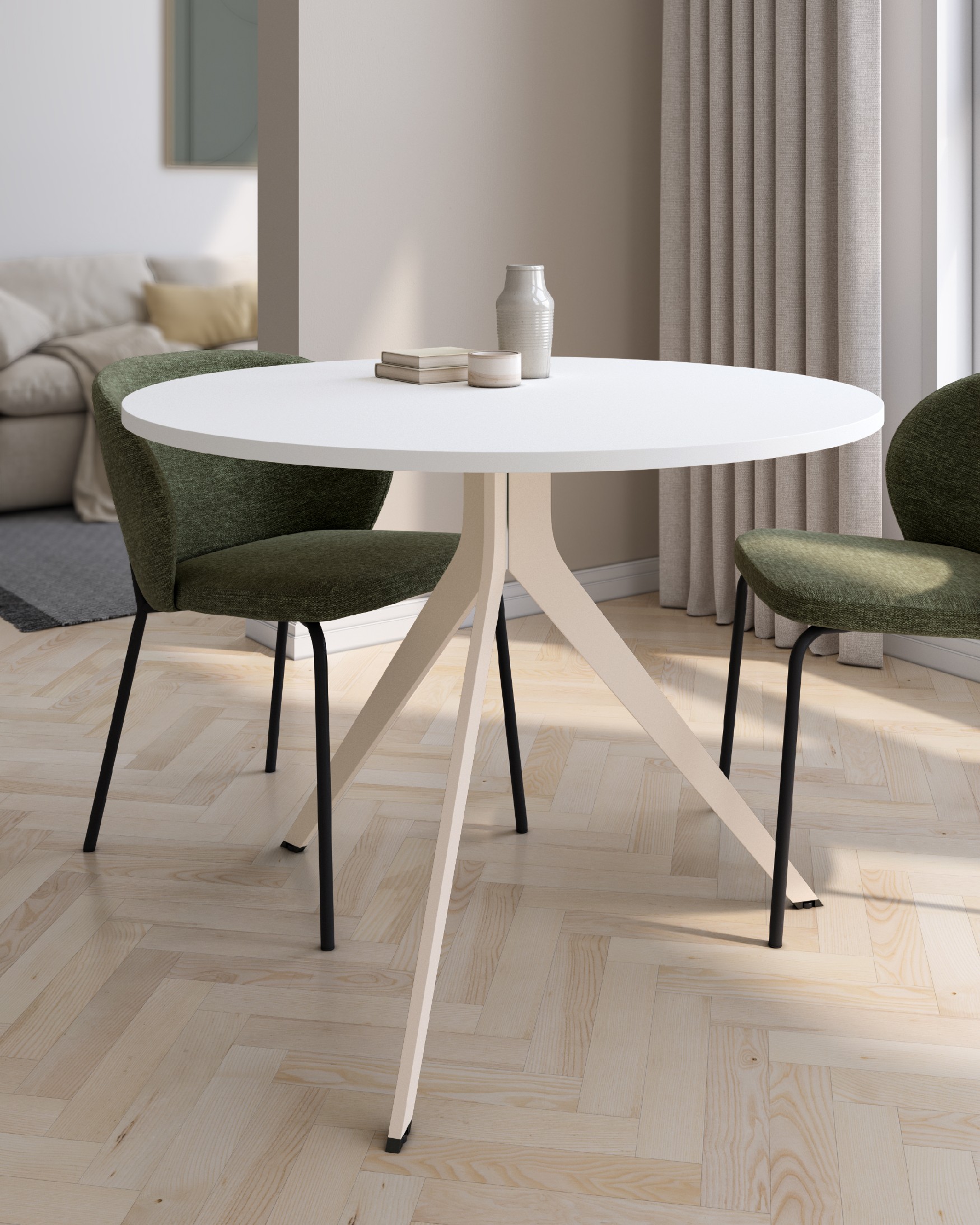 Round Orta table with extra white melamine top and ivory metal leg Ø 100 cm