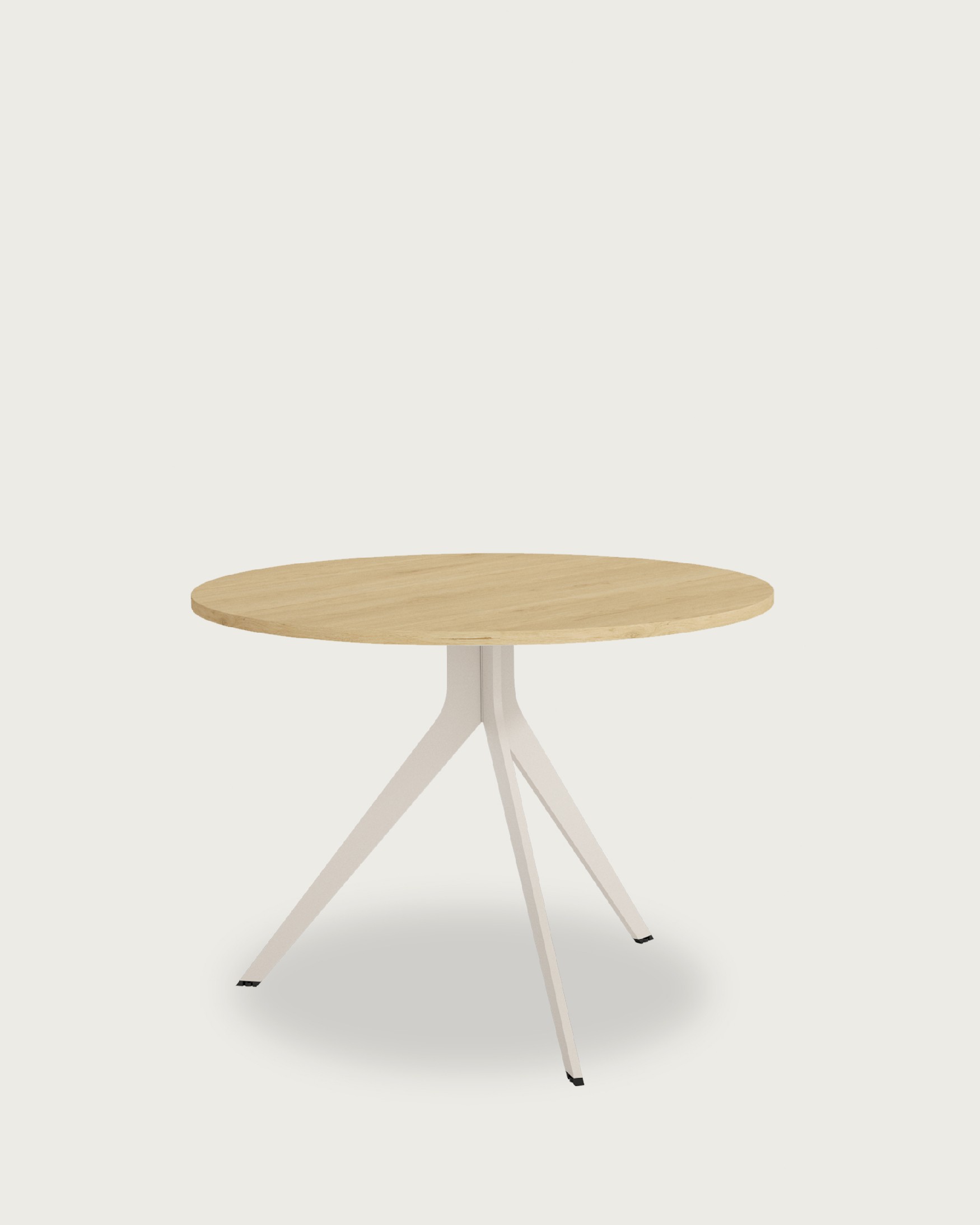 Round Orta table with natural oak melamine top and ivory metal leg Ø 100 cm