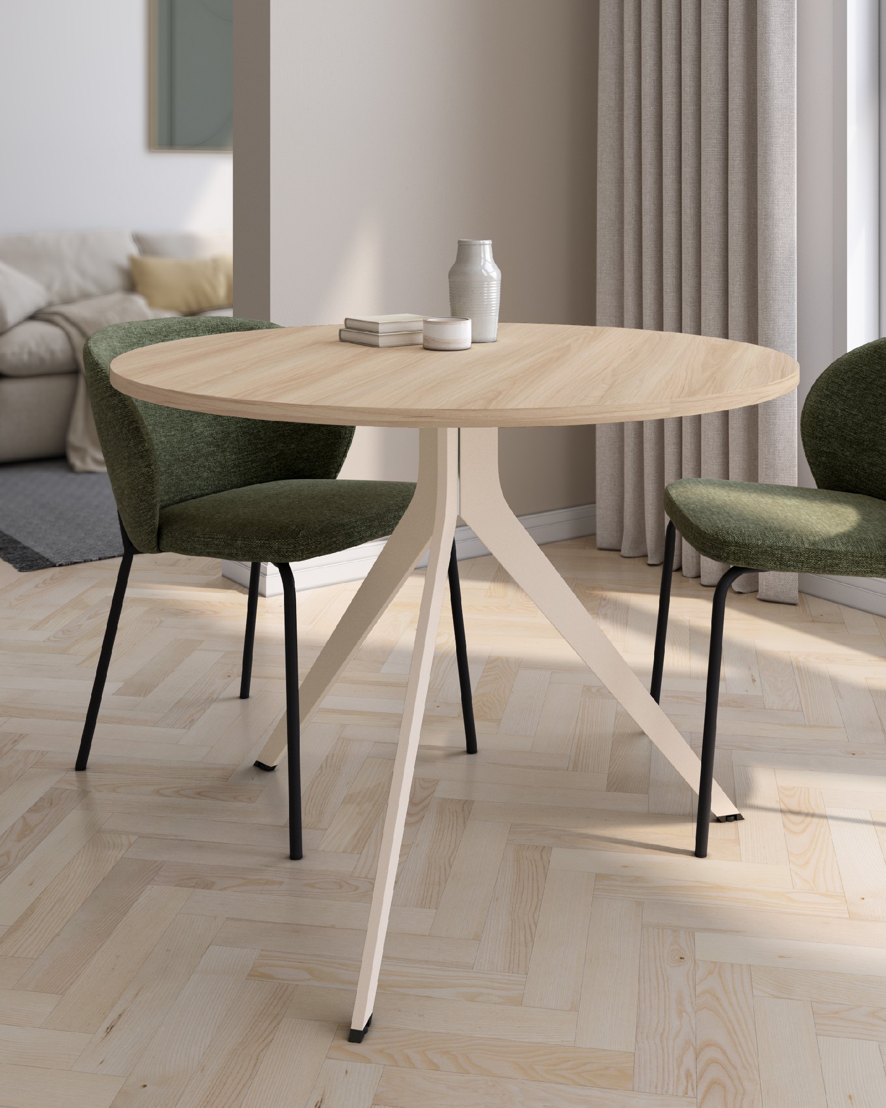 Mesa Orta redonda con sobre de melamina olmo y pata metálica marfil Ø 120 cm