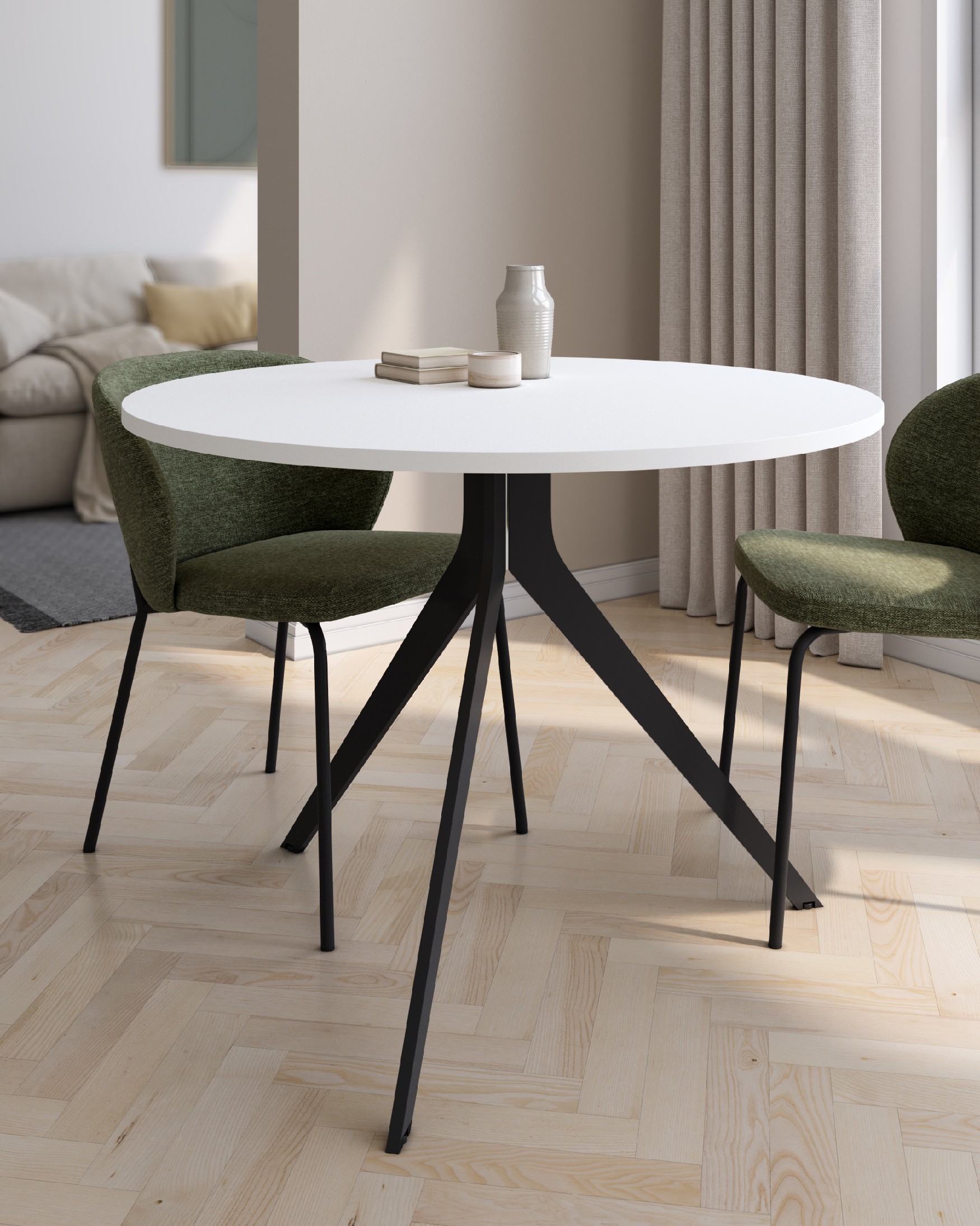 Round Orta table with extra white melamine top and black metal leg Ø 100 cm