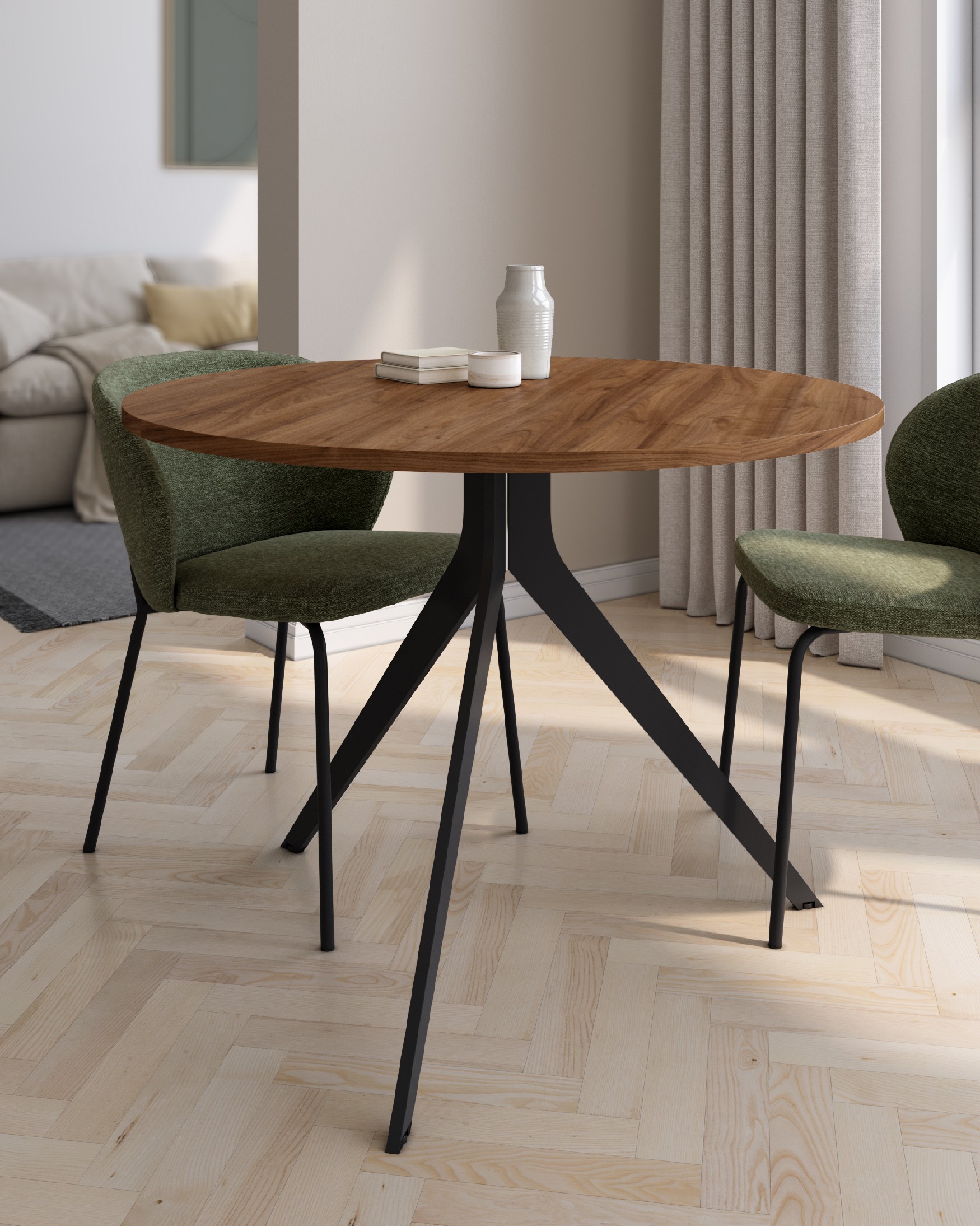 Round Orta table with a Java melamine top and black metal legs Ø 100 cm