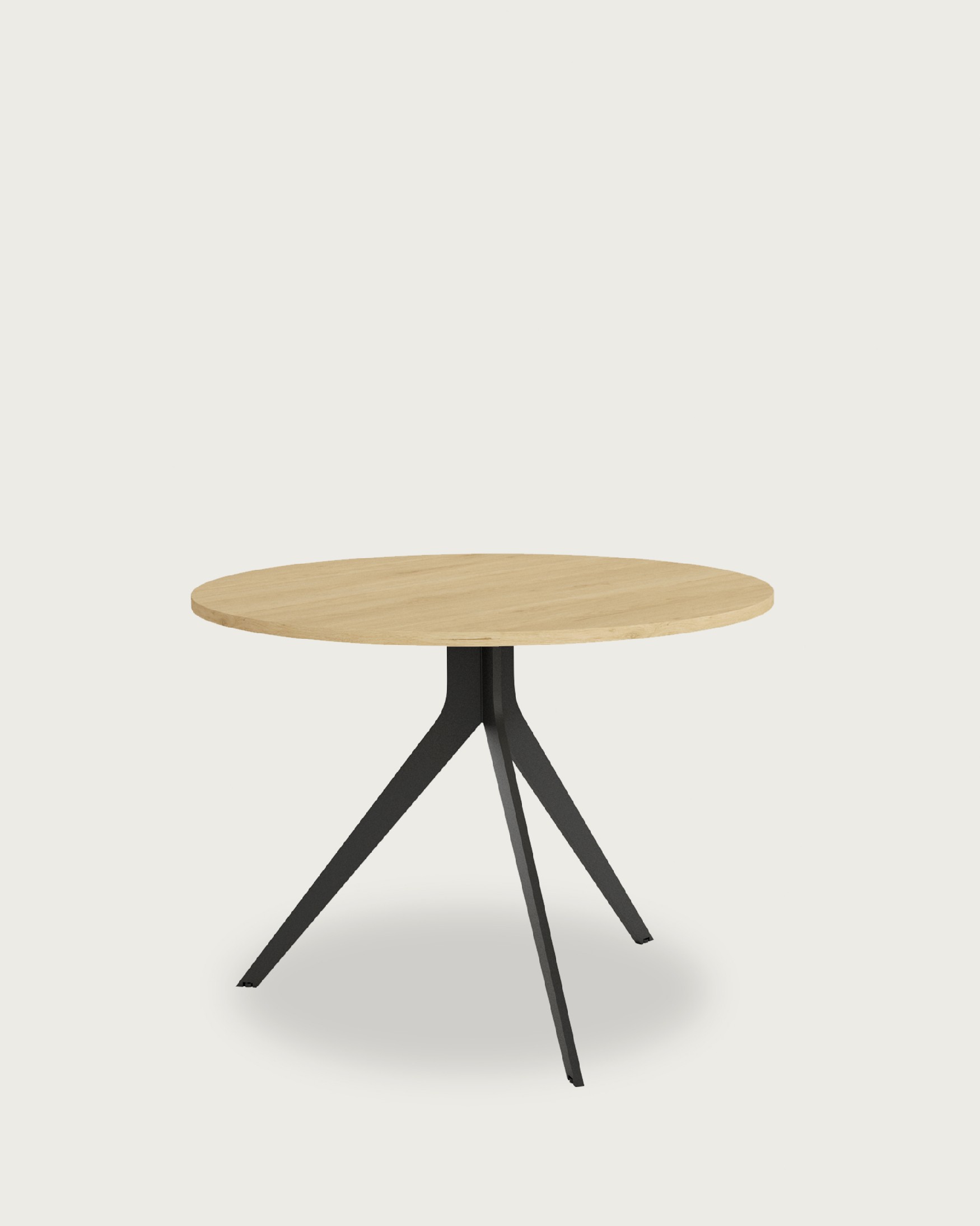 Round Orta table with natural oak melamine top and black metal leg Ø 100 cm