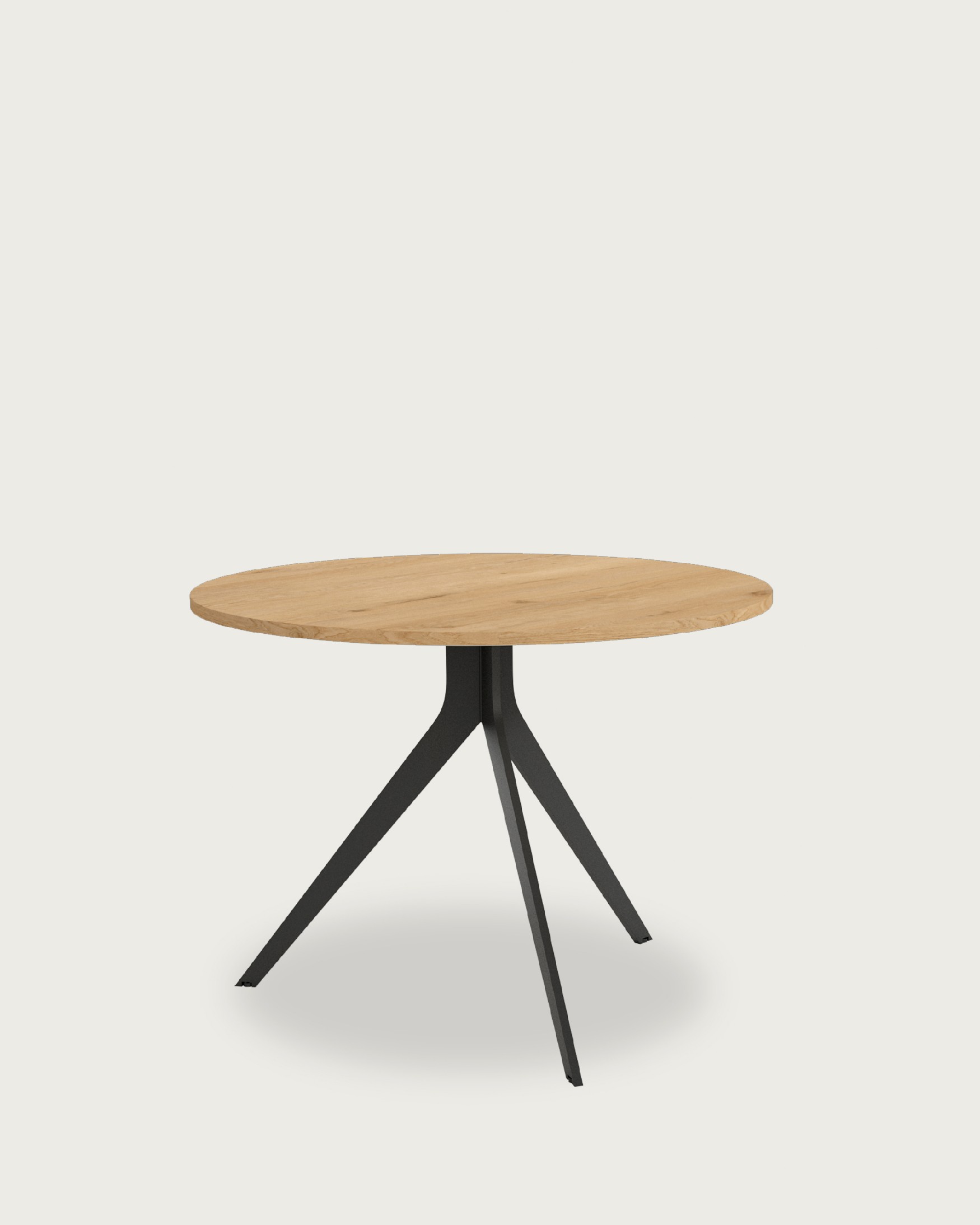 Table ronde Orta avec plateau en mélamine chêne et pied métallique noir Ø 120 cm