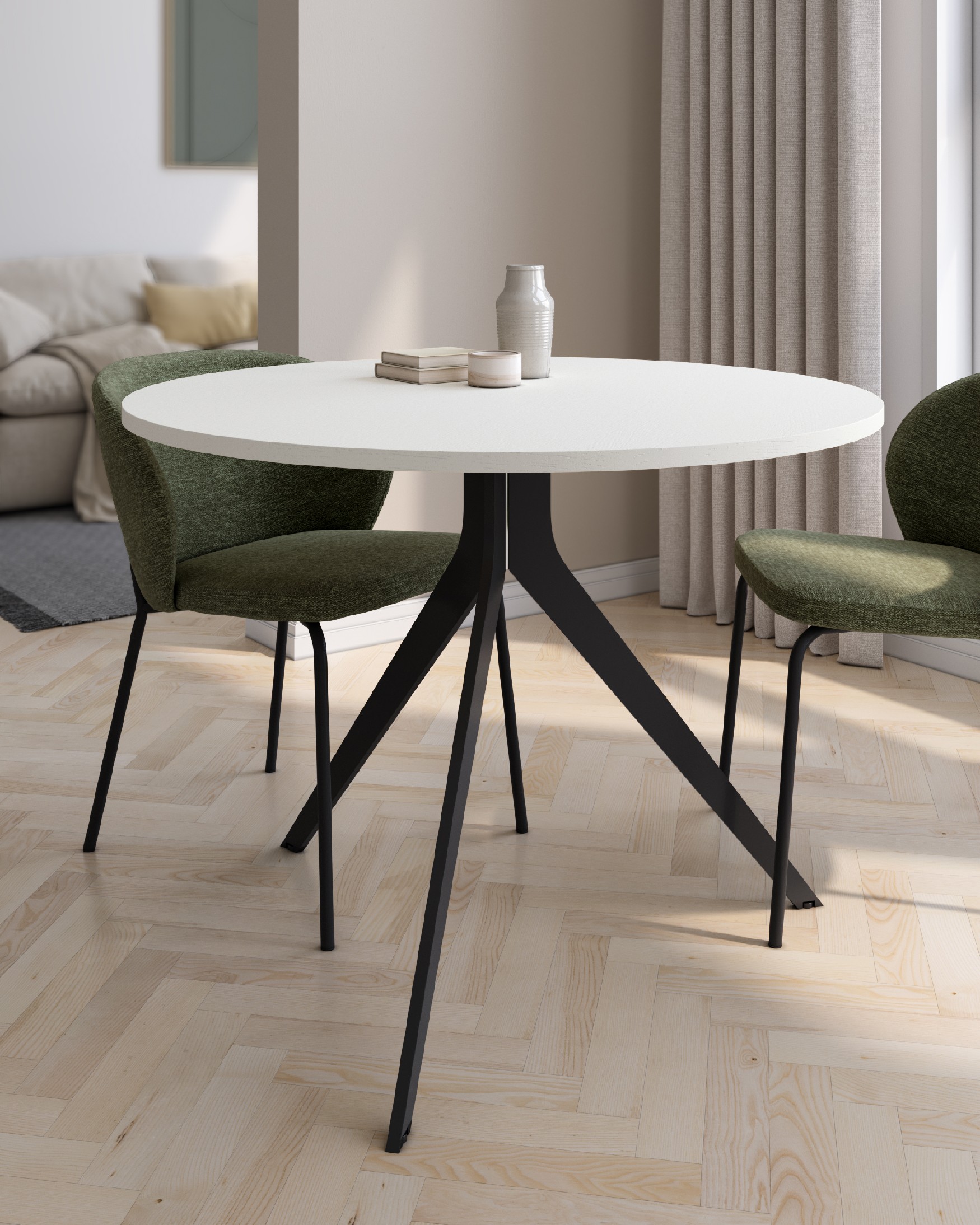 Round Orta table with white melamine top and black metal leg Ø 100 cm