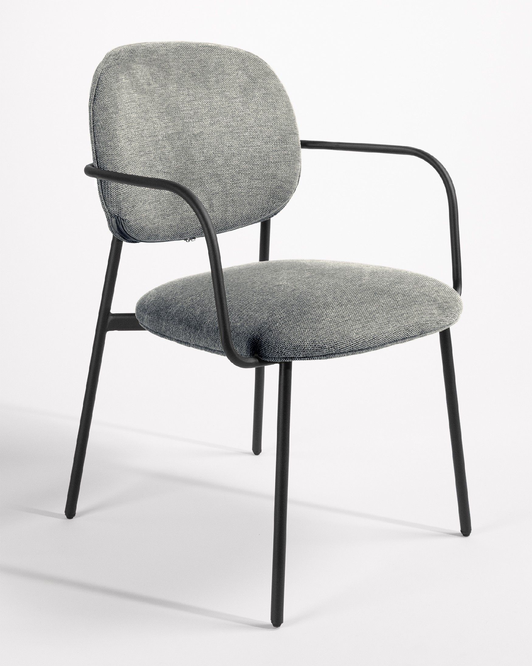 Osaka chair with gray upholstery and black metal legs
