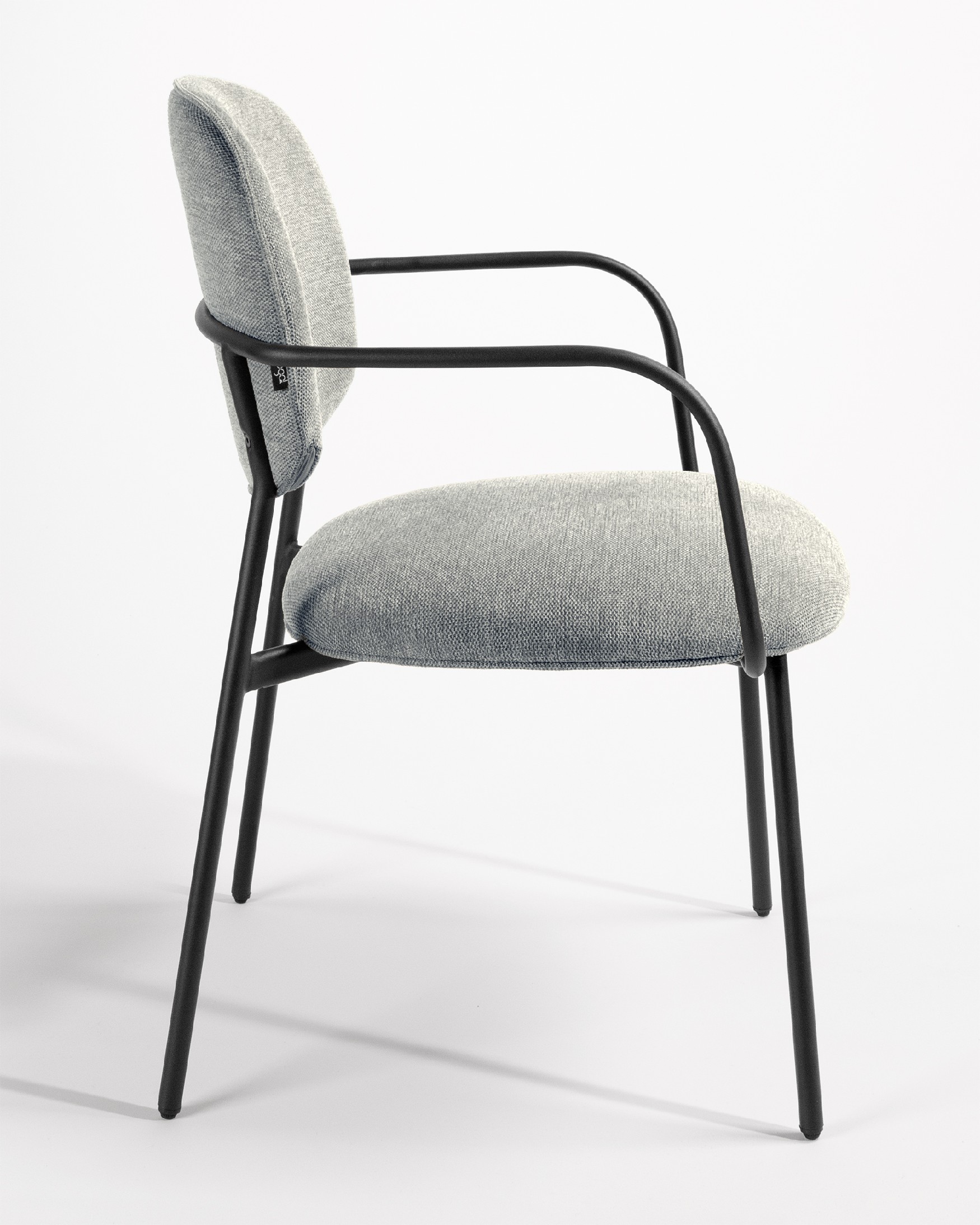 Osaka chair with gray upholstery and black metal legs