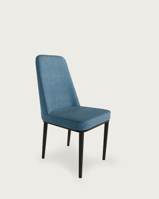 Oslo chair with blue upholstery and black legs