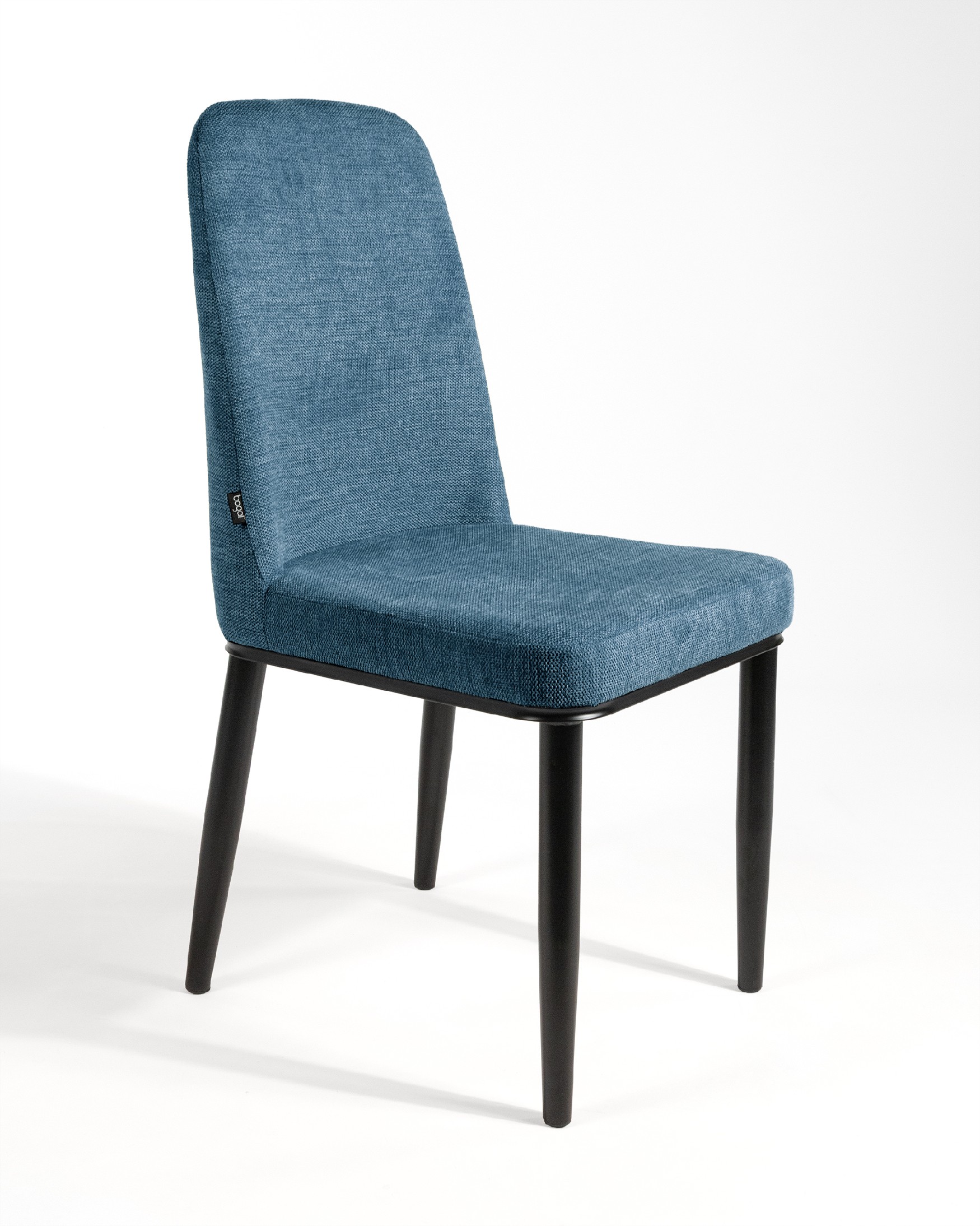 Oslo chair with blue upholstery and black legs