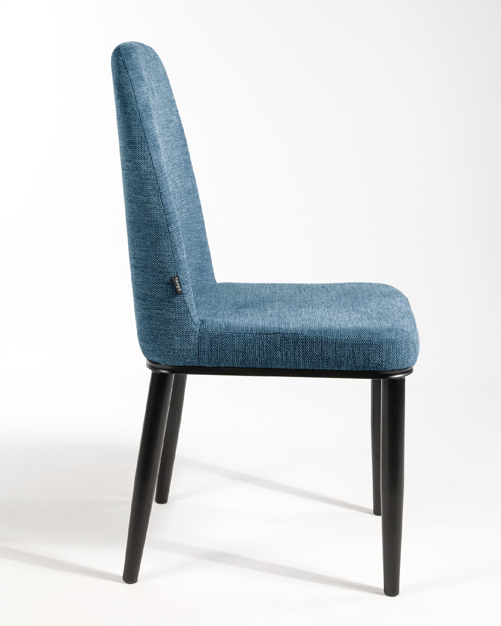 Oslo chair with blue upholstery and black legs