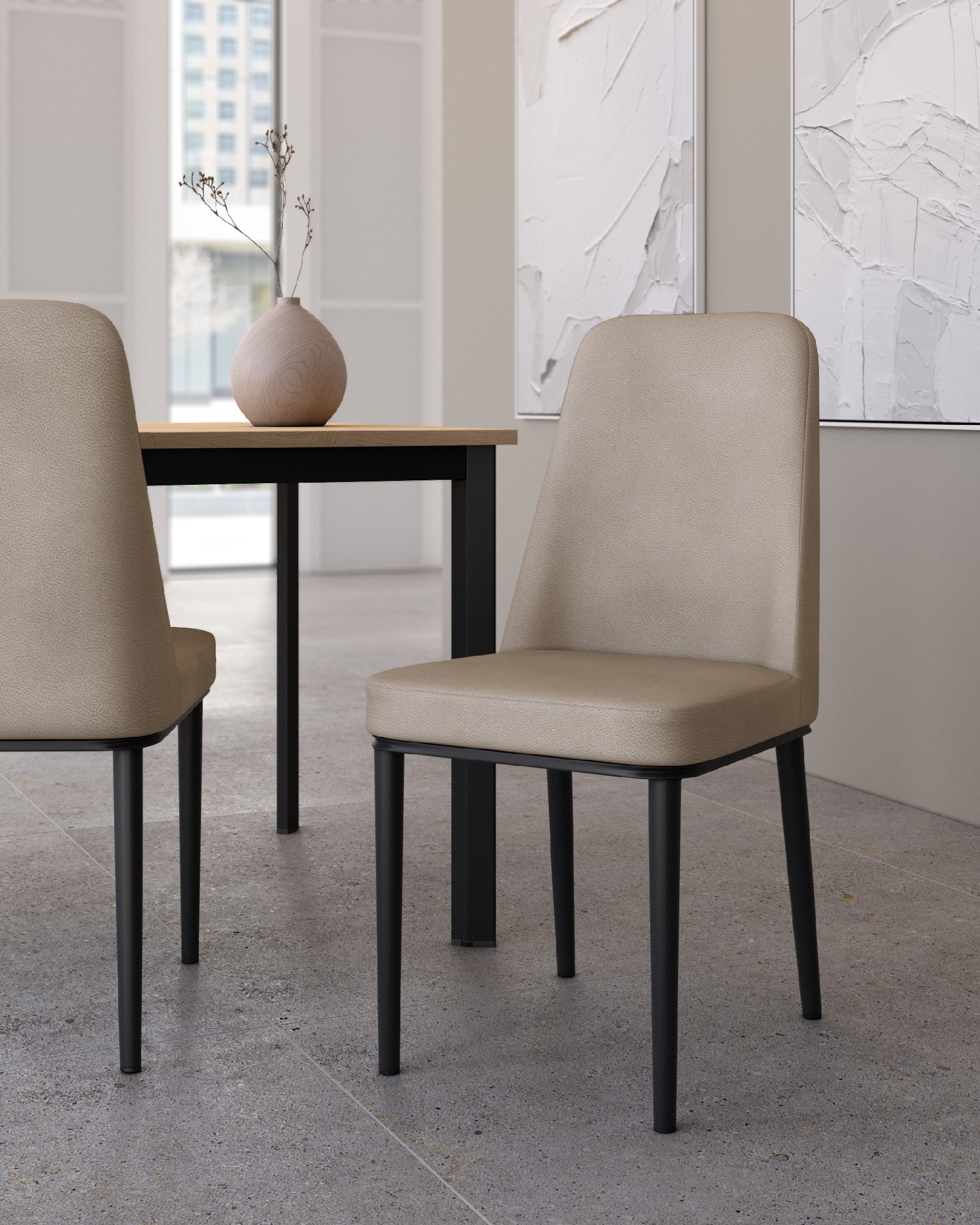 Oslo chair with beige upholstery and black legs