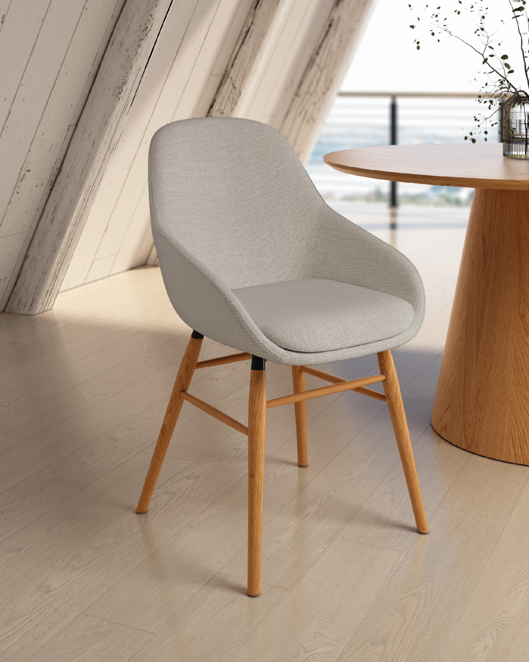 Silla Ottawa con tapizado perla y patas madera