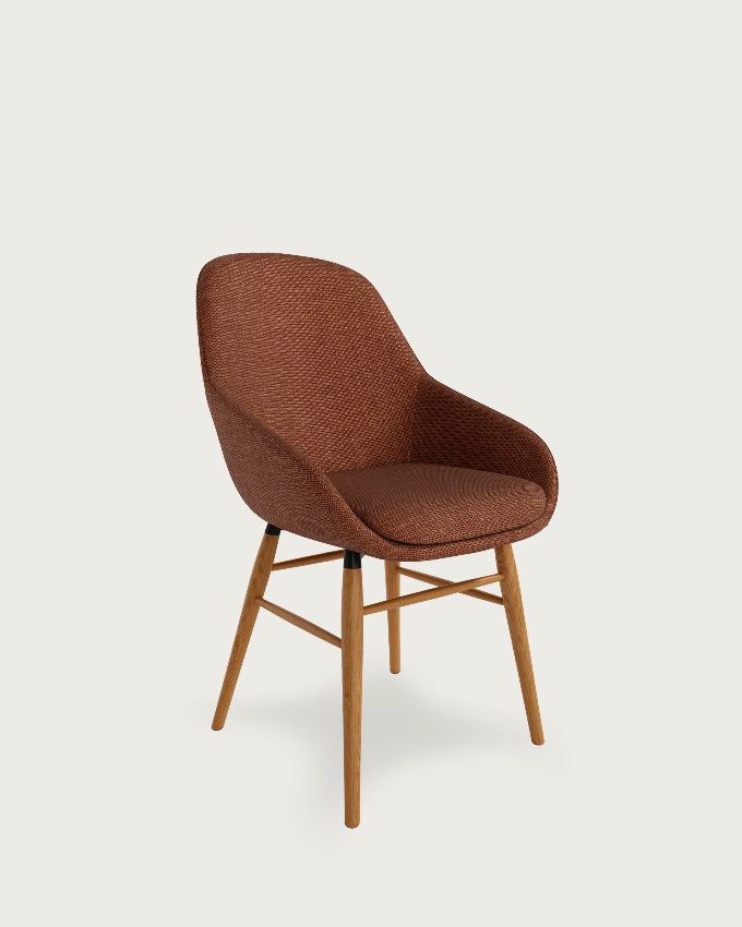 Ottawa chair with terracotta upholstery and wooden legs
