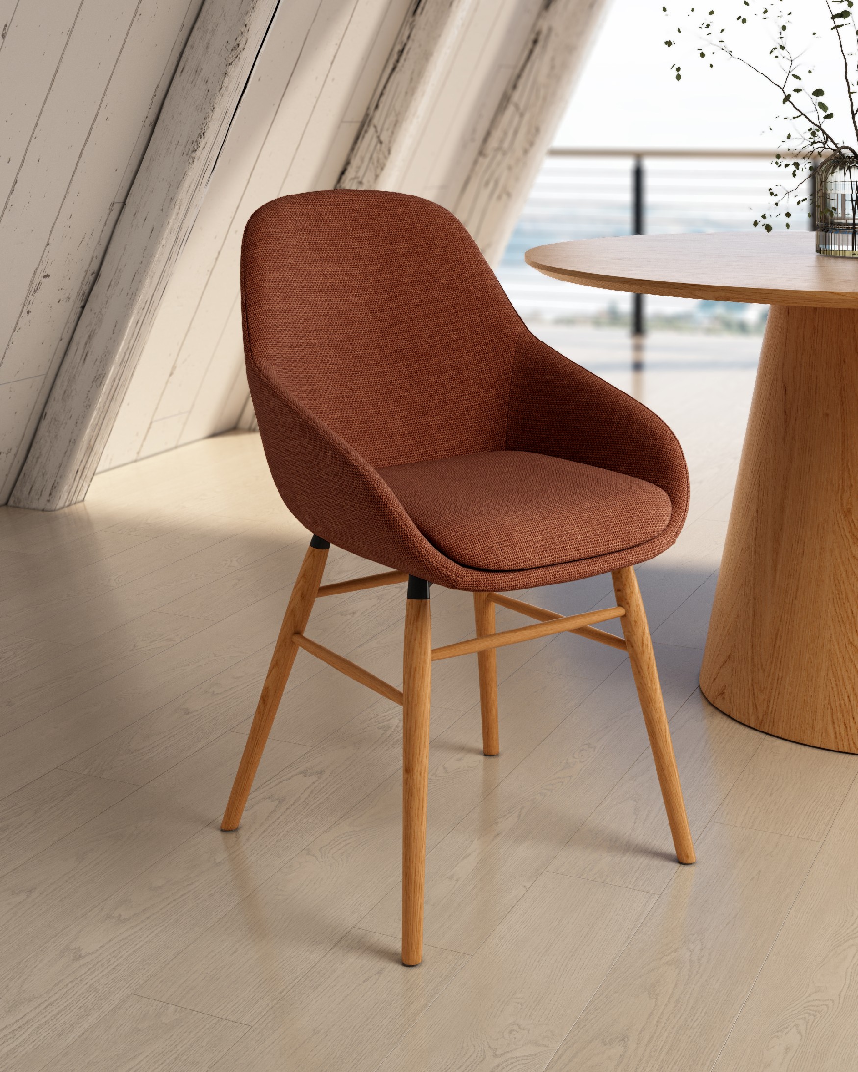 Chaise Ottawa avec revêtement terracotta et pieds en bois
