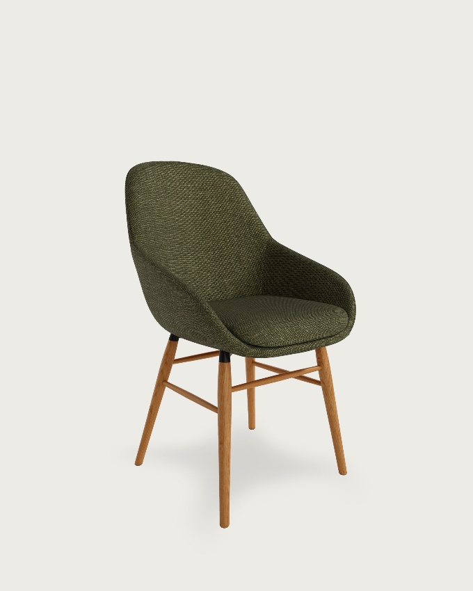 Ottawa chair with green upholstery and wooden legs