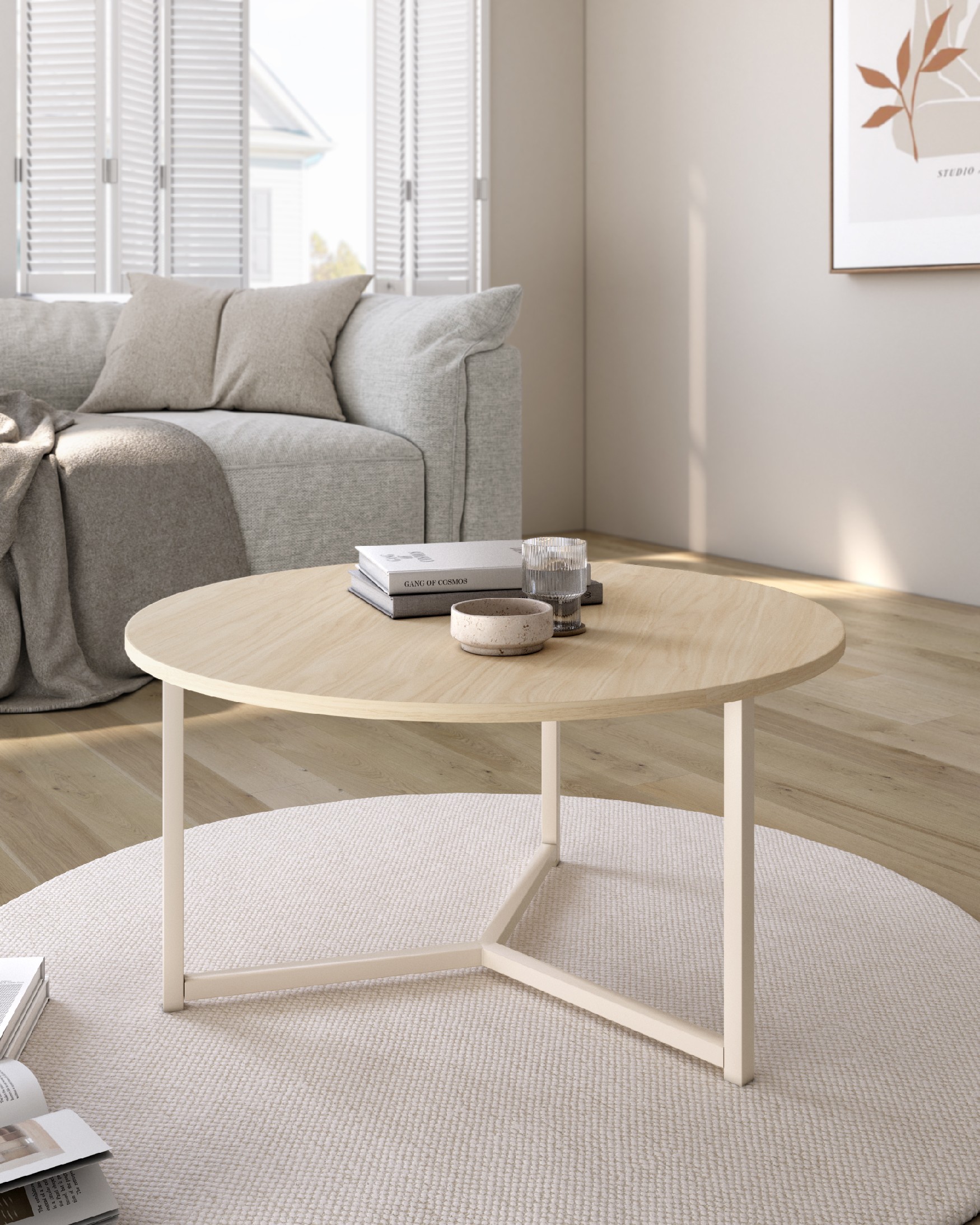 Round auxiliary table Pacífico with alpine melamine top and ivory metal leg Ø 80 cm