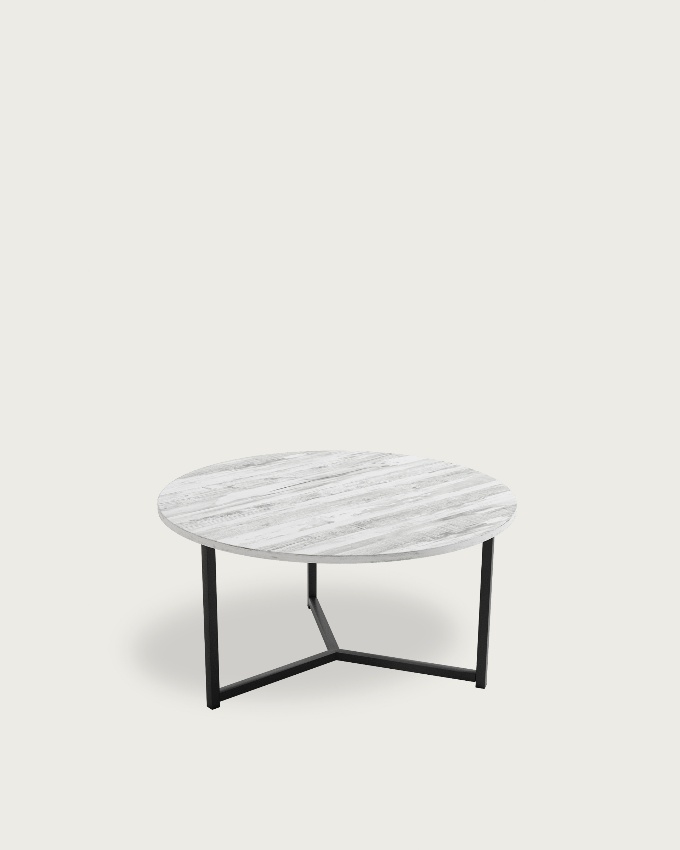 Round auxiliary table Pacific with artic melamine top and black metal leg Ø 80 cm