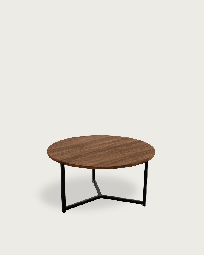 Table d'appoint Pacifique ronde avec plateau en mélamine java et pied métallique noir Ø 80 cm