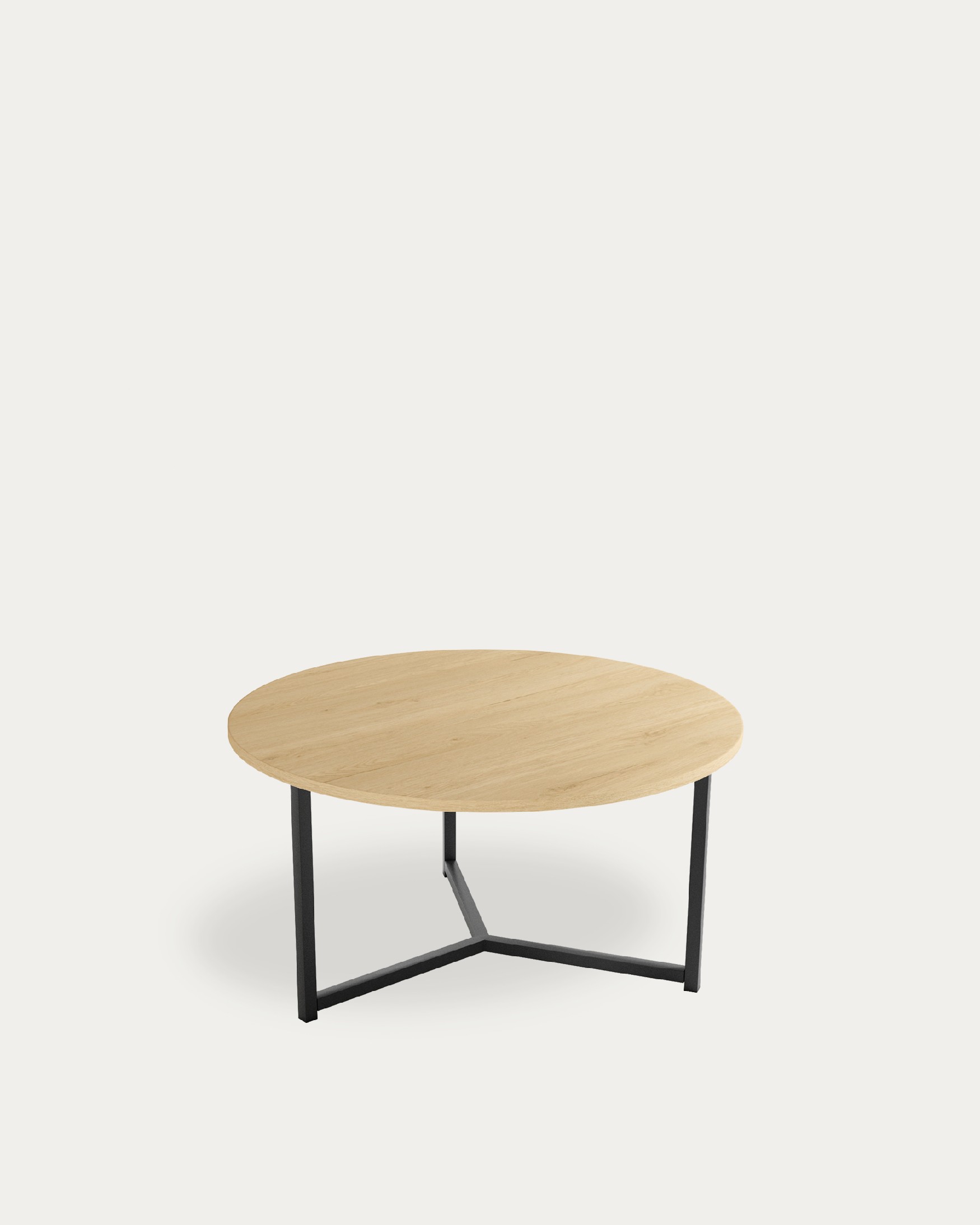 Pacífico round side table with natural oak melamine top and black metal leg Ø 80 cm