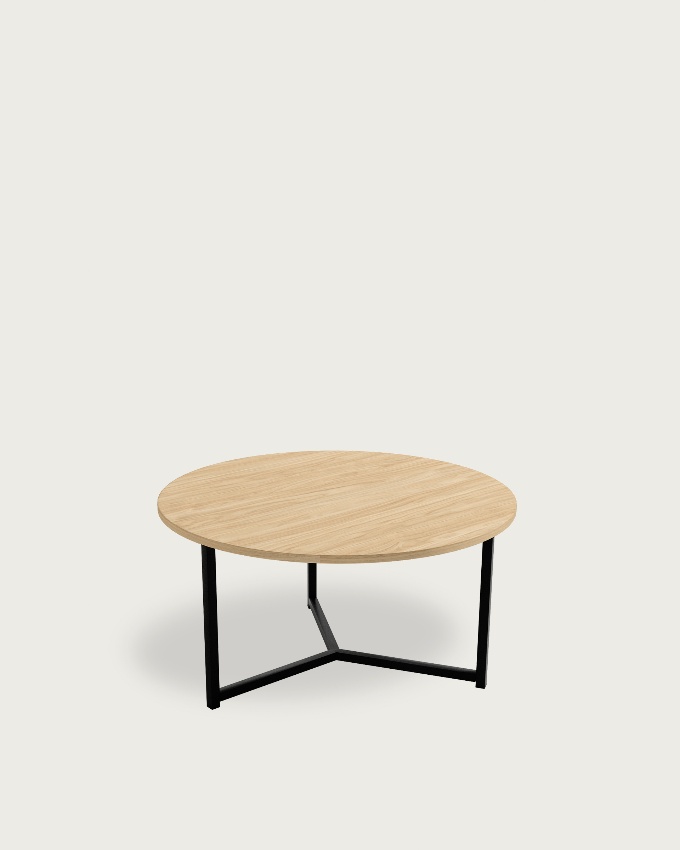 Table d'appoint Pacifique ronde avec plateau en mélamine alpin et pied métallique noir Ø 80 cm