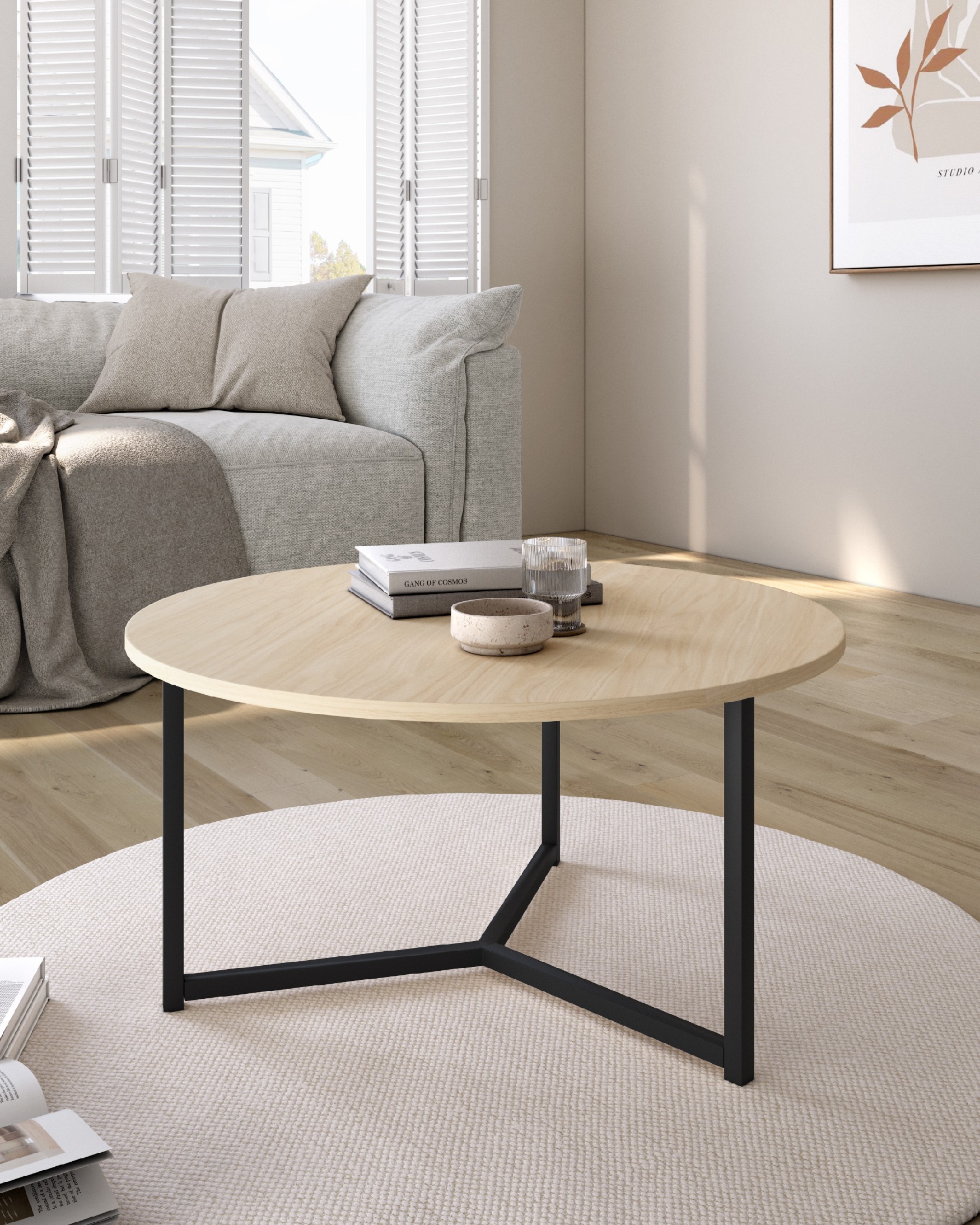 Round auxiliary table Pacífico with alpine melamine top and black metal leg Ø 80 cm