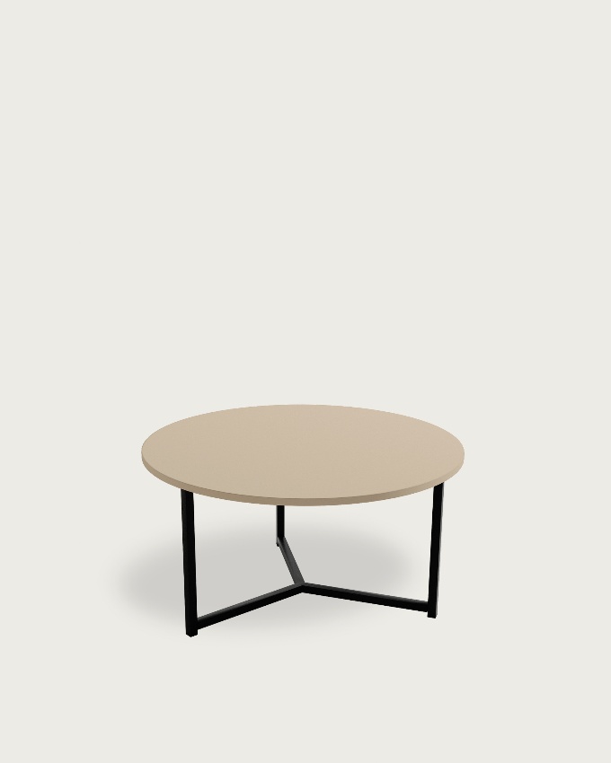 Table d'appoint Pacifique ronde avec plateau en mélamine perle et pied en métal noir Ø 80 cm