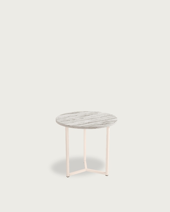 Table d'appoint Pacífico ronde avec dessus en mélamine artic et pied en métal ivoire Ø 50 cm