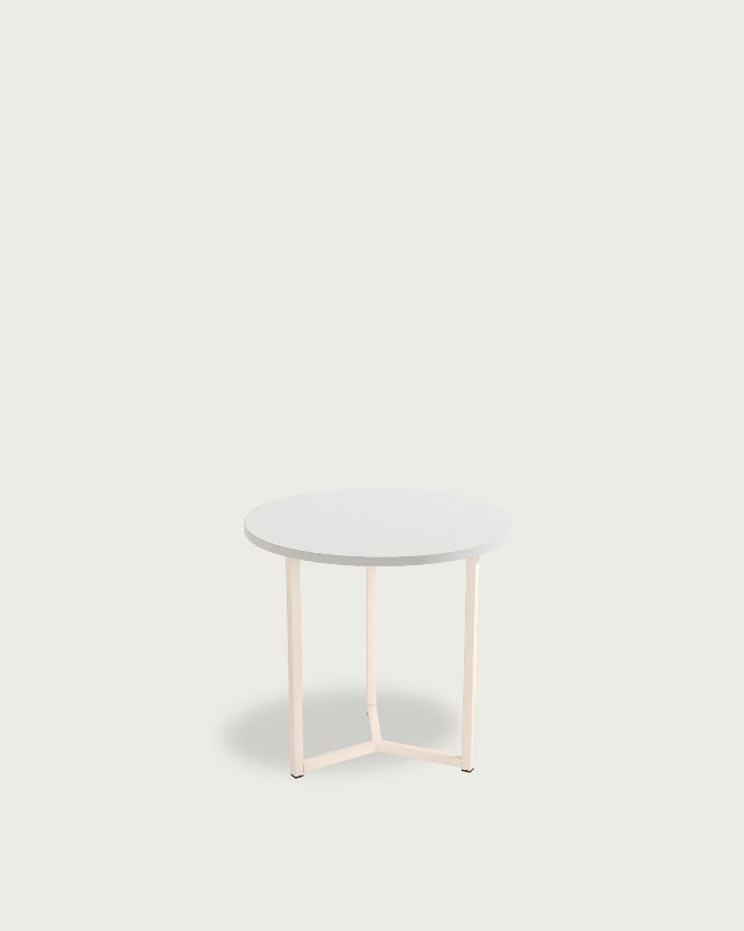 Table d'appoint Pacifique ronde avec plateau en mélamine blanc extra et pied en métal ivoire Ø 50 cm
