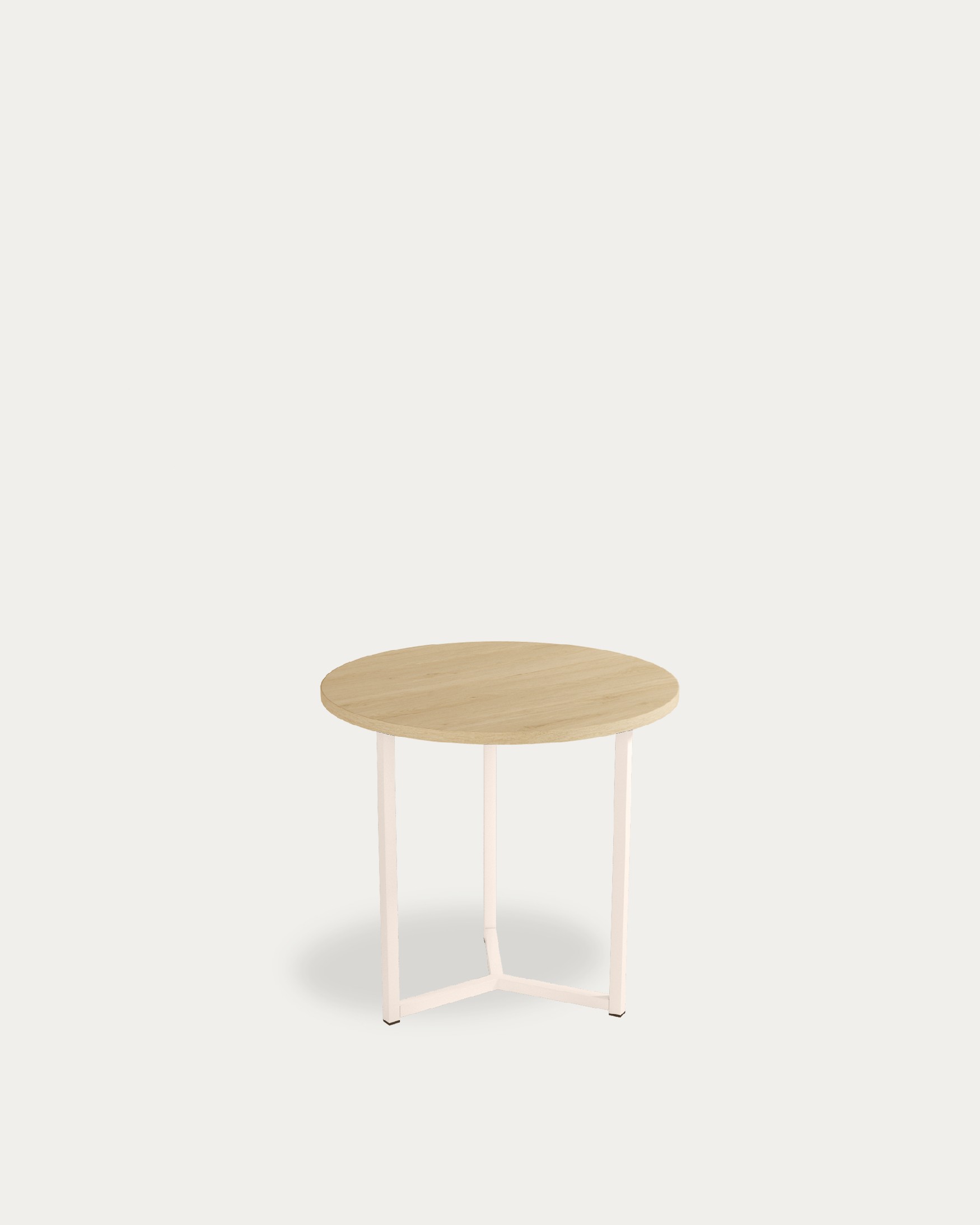 Pacífico round side table with natural oak melamine top and ivory metal leg Ø 50 cm