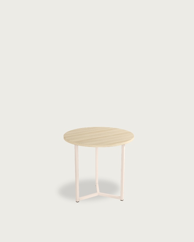Table d'appoint Pacifique ronde avec plateau en mélamine chêne et pied métallique ivoire Ø 50 cm
