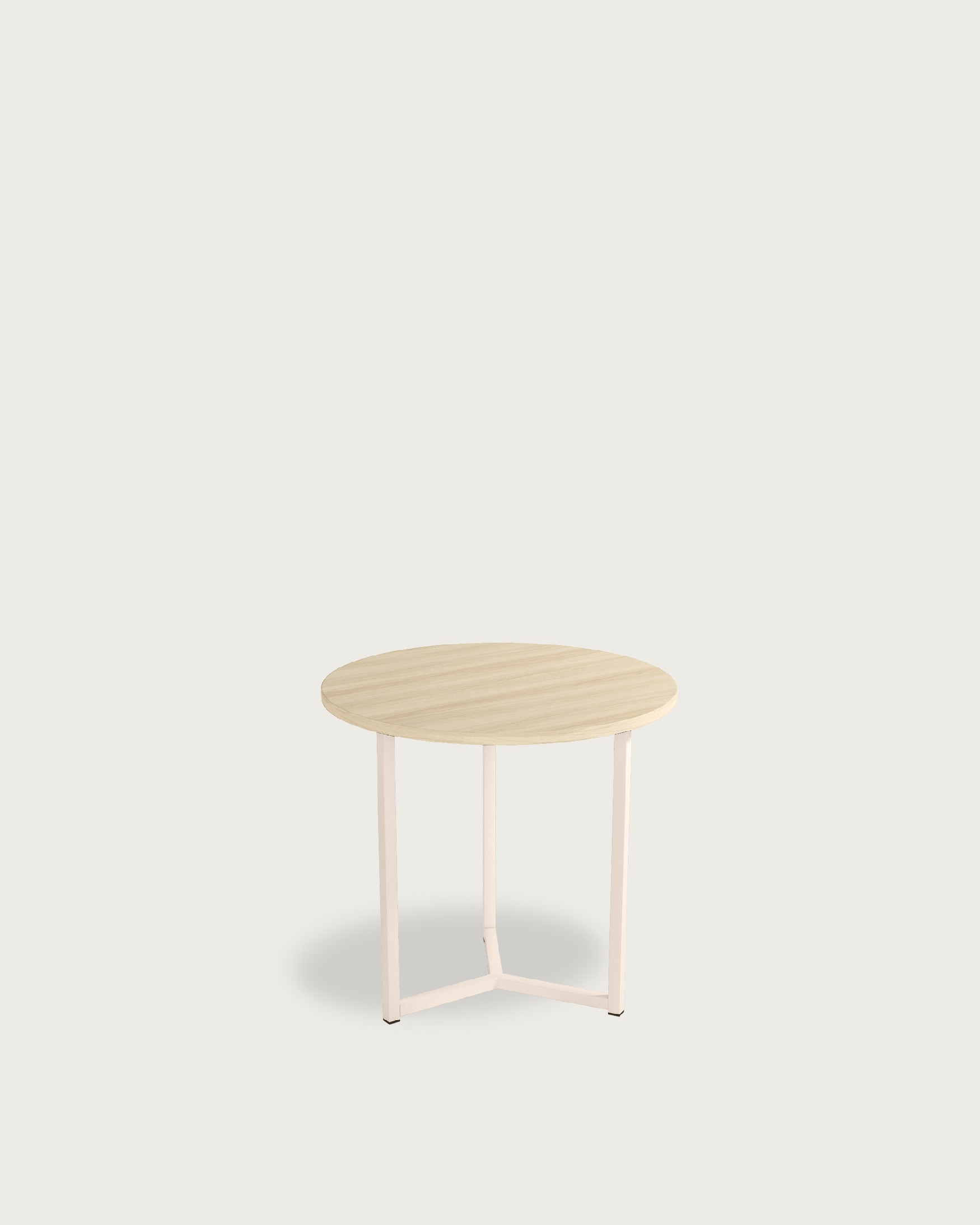 Pacífico round side table with an oak melamine top and ivory metal leg Ø 50 cm