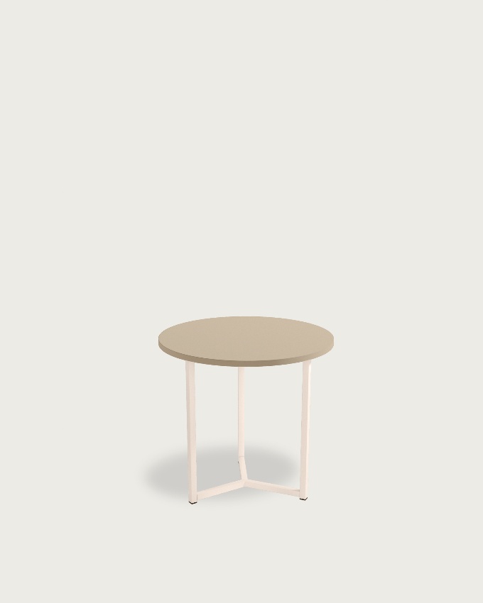 Table d'appoint Pacifique ronde avec plateau en mélamine perle et pied en métal ivoire Ø 50 cm
