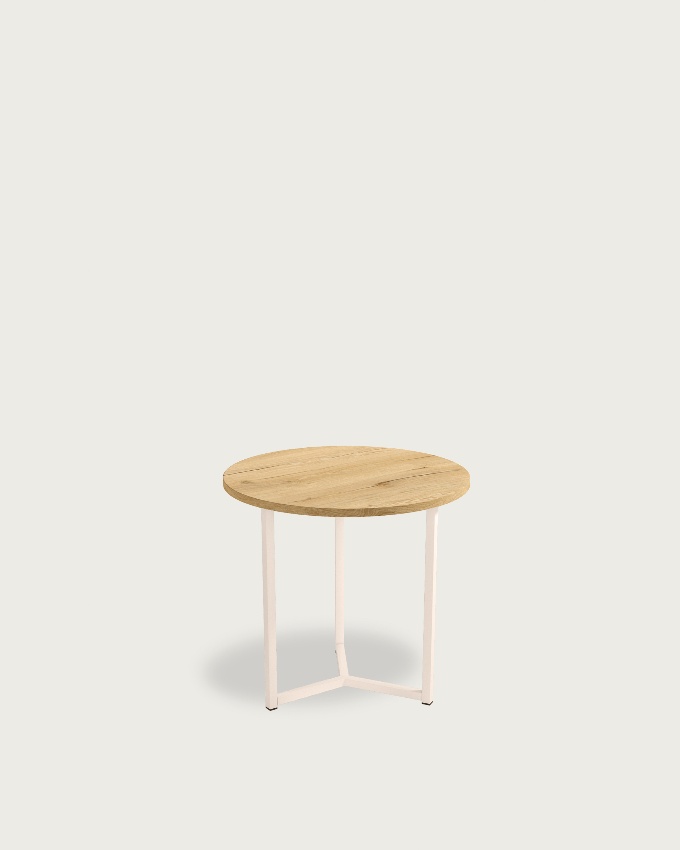 Table d'appoint Pacífico ronde avec plateau en mélamine chêne et pied en métal ivoire Ø 50 cm