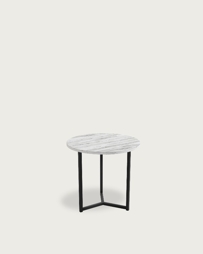 Table d'appoint Pacifique ronde avec plateau en mélamine artic et pied en métal noir Ø 50 cm