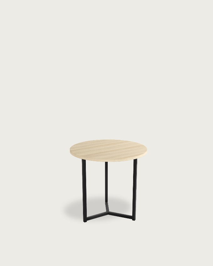 Round auxiliary table Pacific with melamine elm top and black metal leg Ø 50 cm