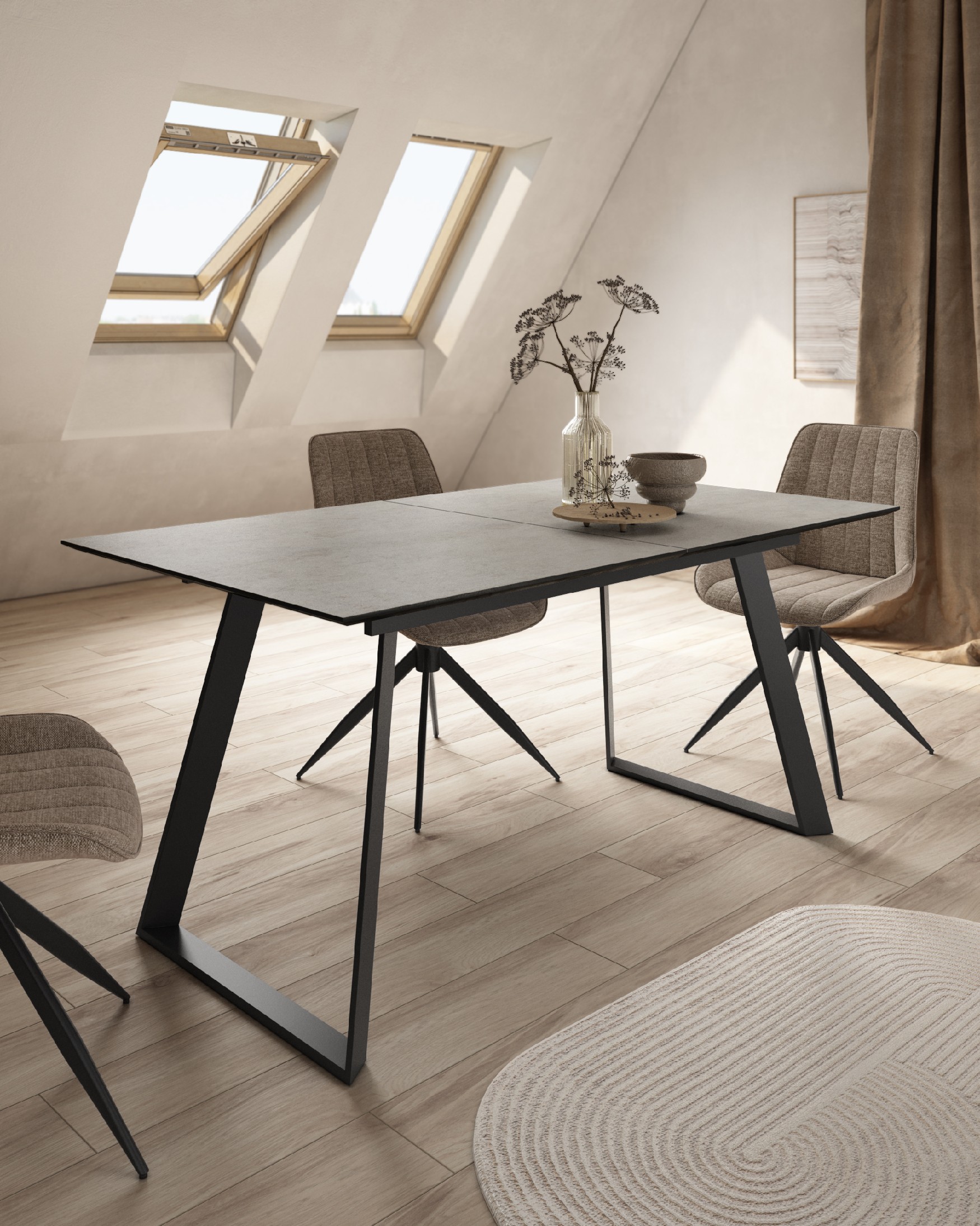 Round Pacífico side table with pearl melamine top and black metal leg Ø 50 cm