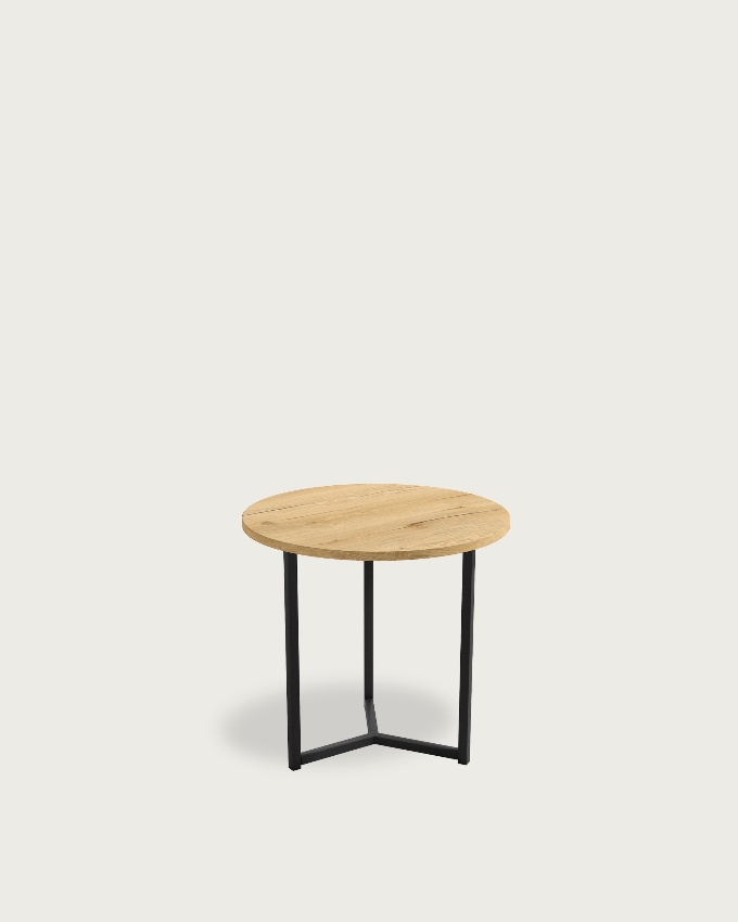Pacífico round side table with oak melamine top and black metal leg Ø 50 cm