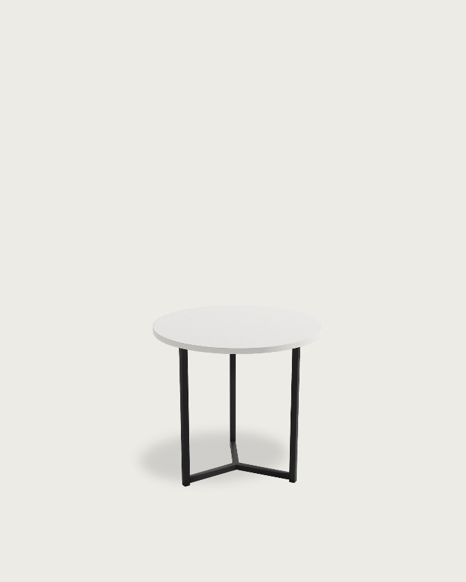 Round auxiliary table Pacífico with white soul melamine top and black metal leg Ø 50 cm