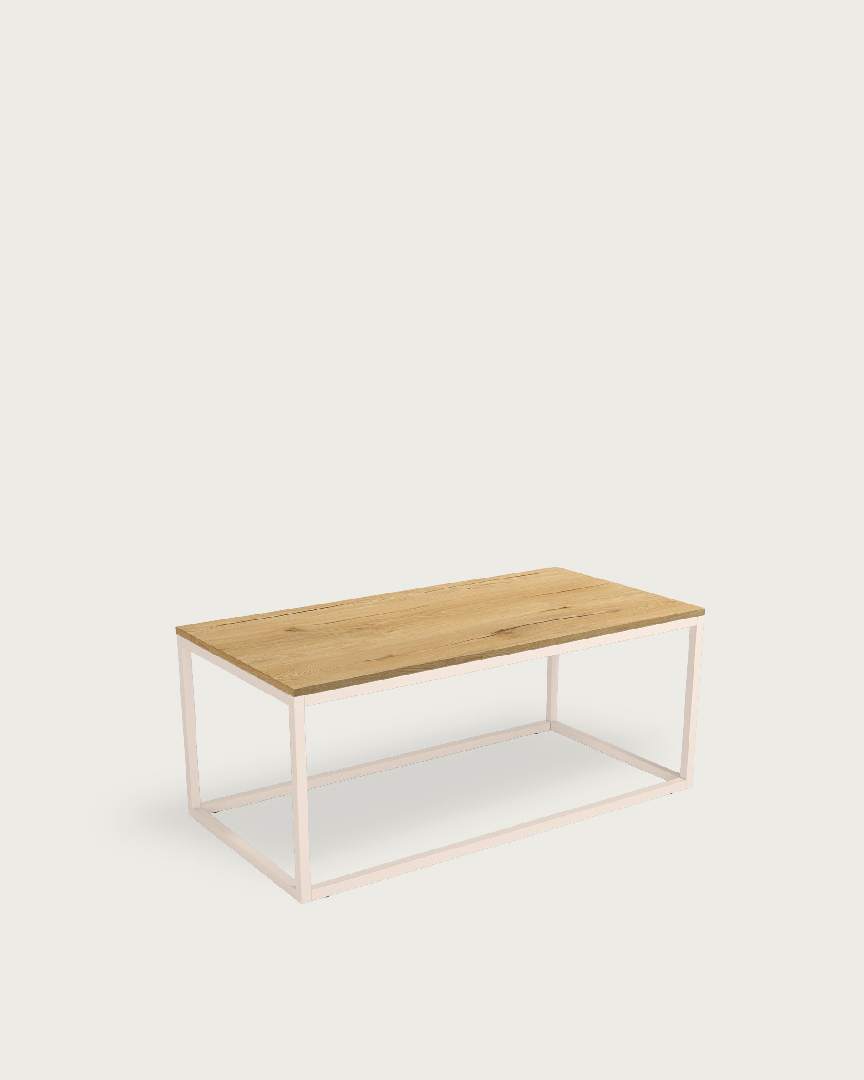 Mesa auxiliar Pacífico con sobre de melamina roble y pata metálica marfil 100 x 50 cm