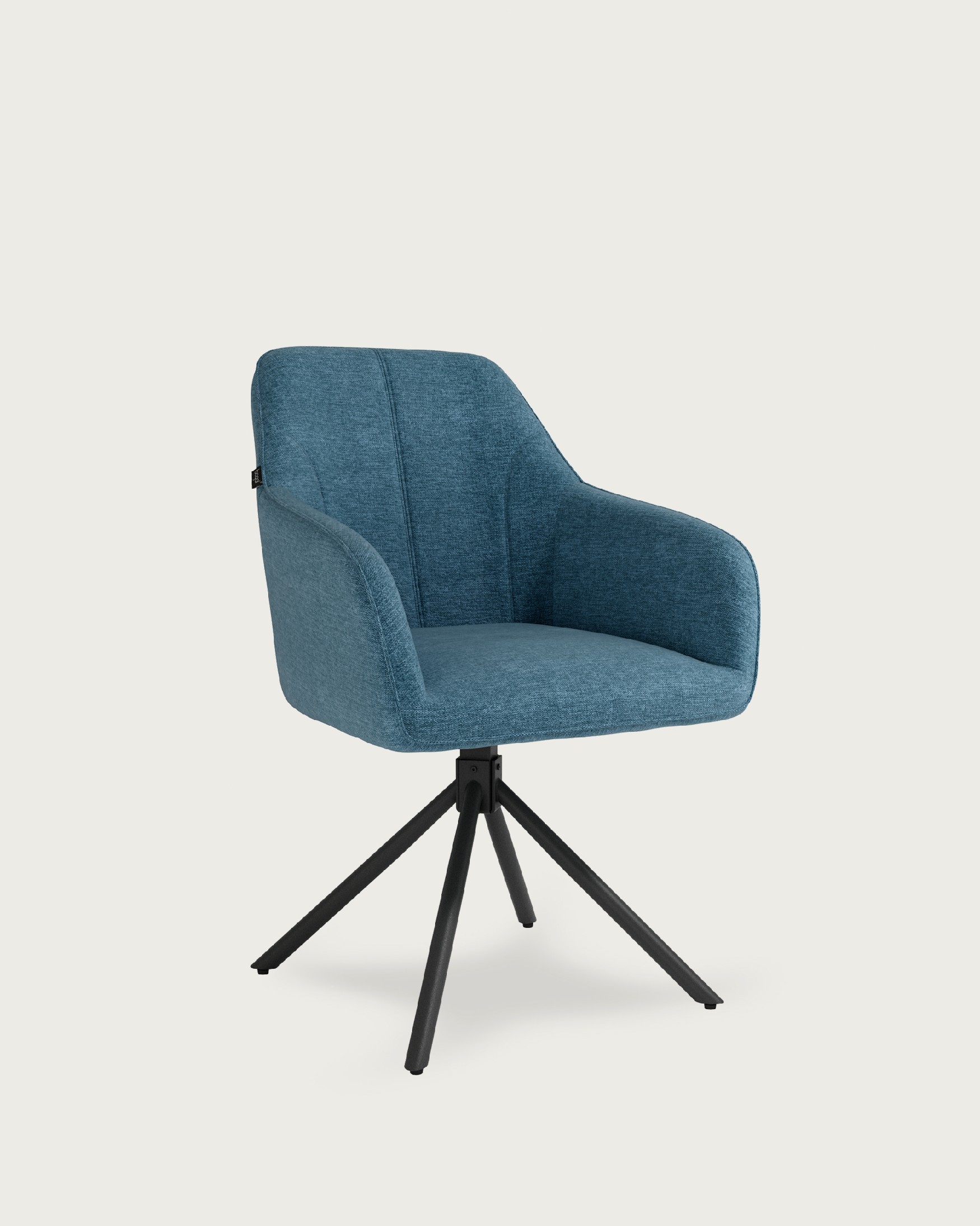 Palermo chair with blue upholstery and black metal legs, 180° swivel