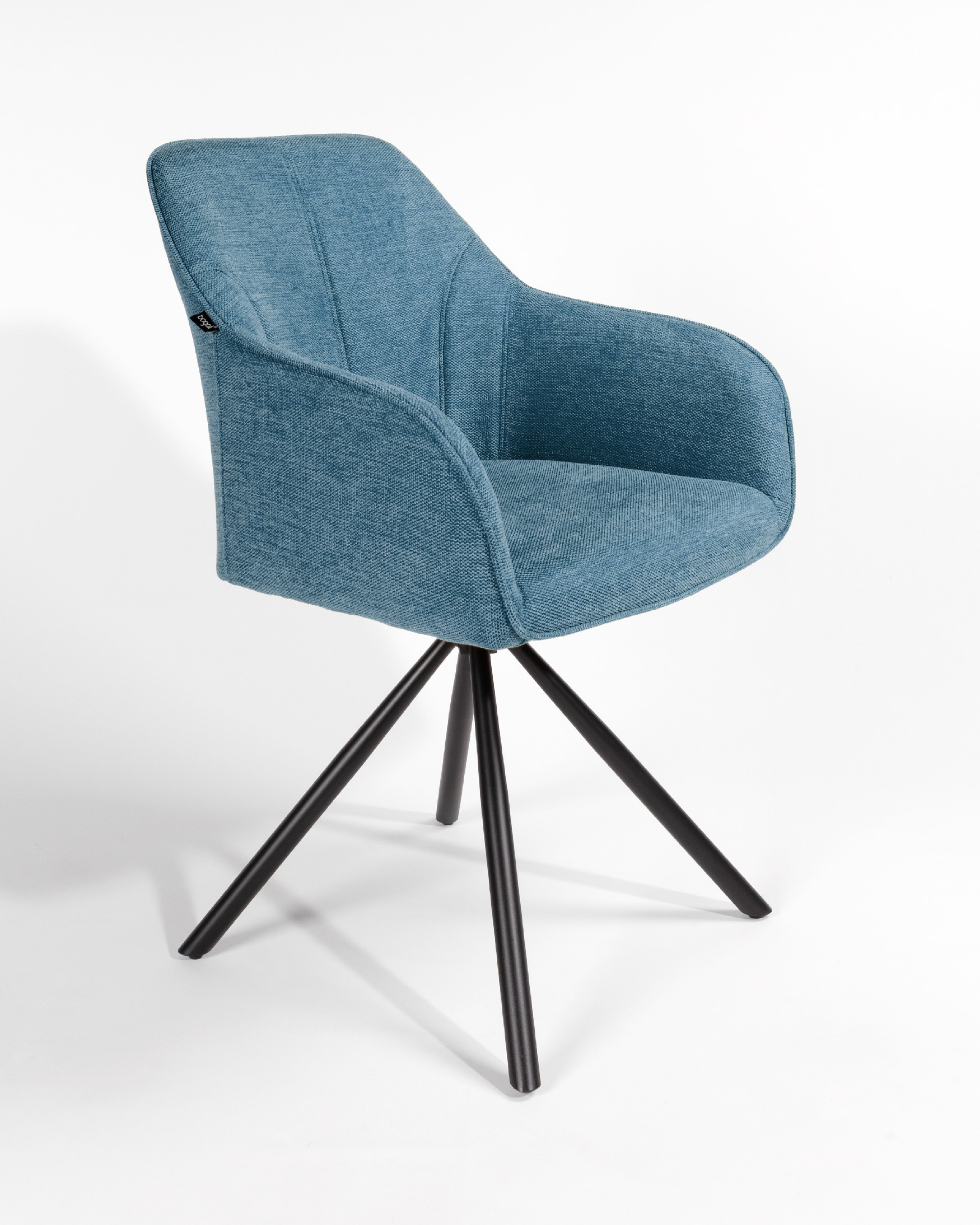Palermo chair with blue upholstery and black metal legs, 180° swivel