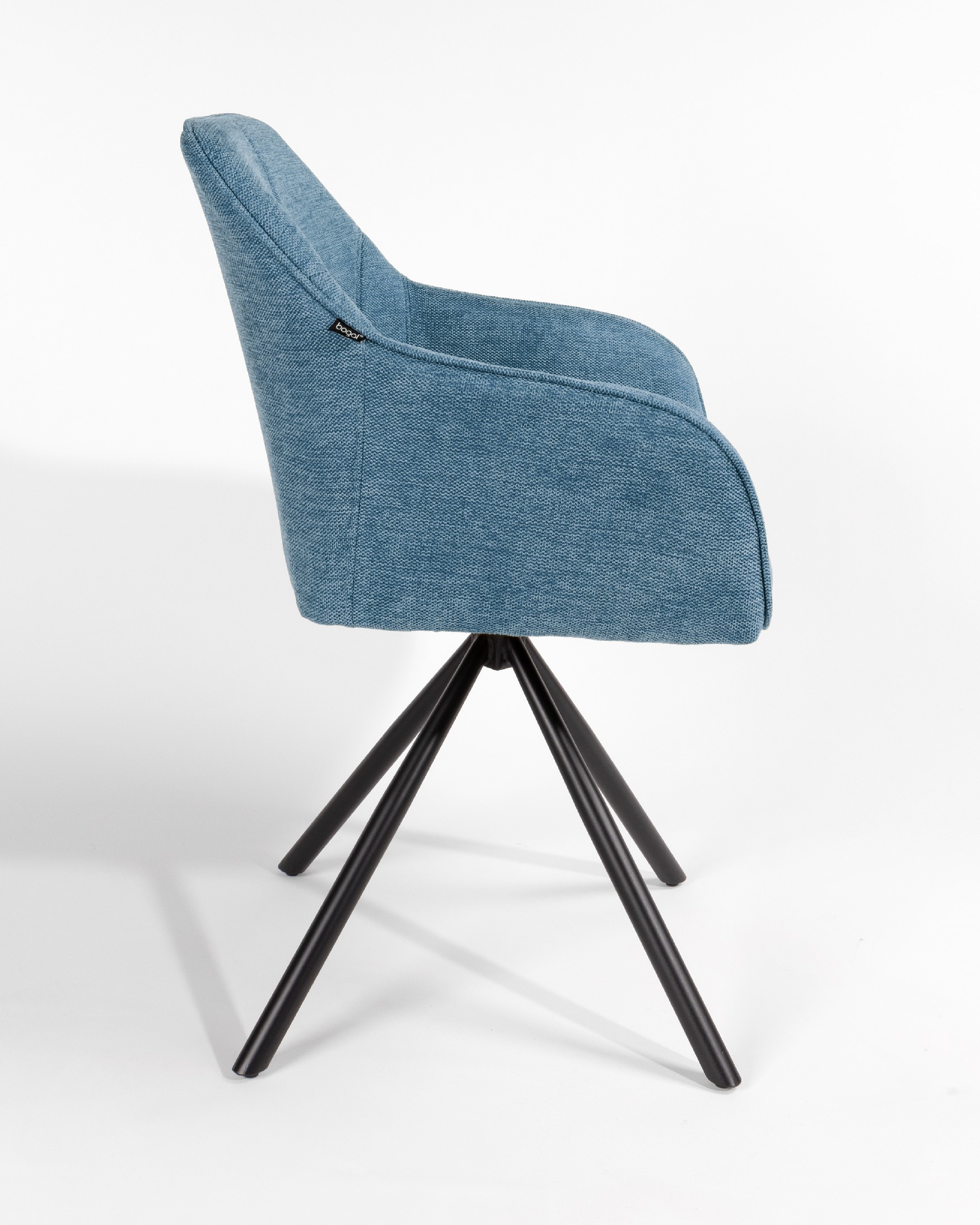 Palermo chair with blue upholstery and black metal legs, 180° swivel