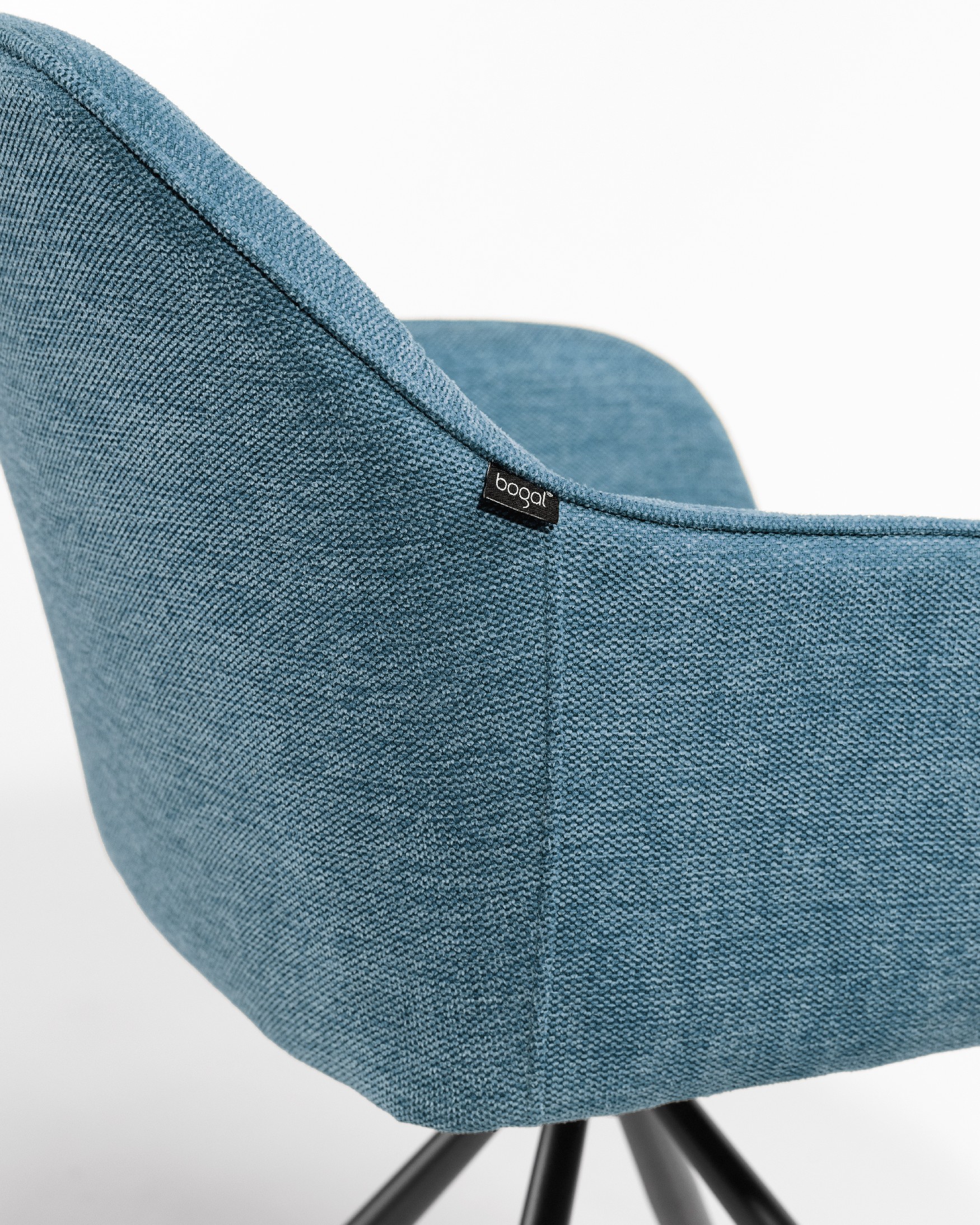 Palermo chair with blue upholstery and black metal legs, 180° swivel