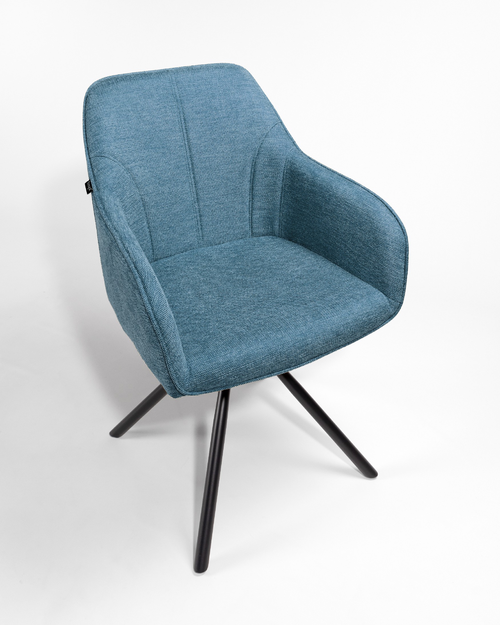 Palermo chair with blue upholstery and black metal legs, 180° swivel