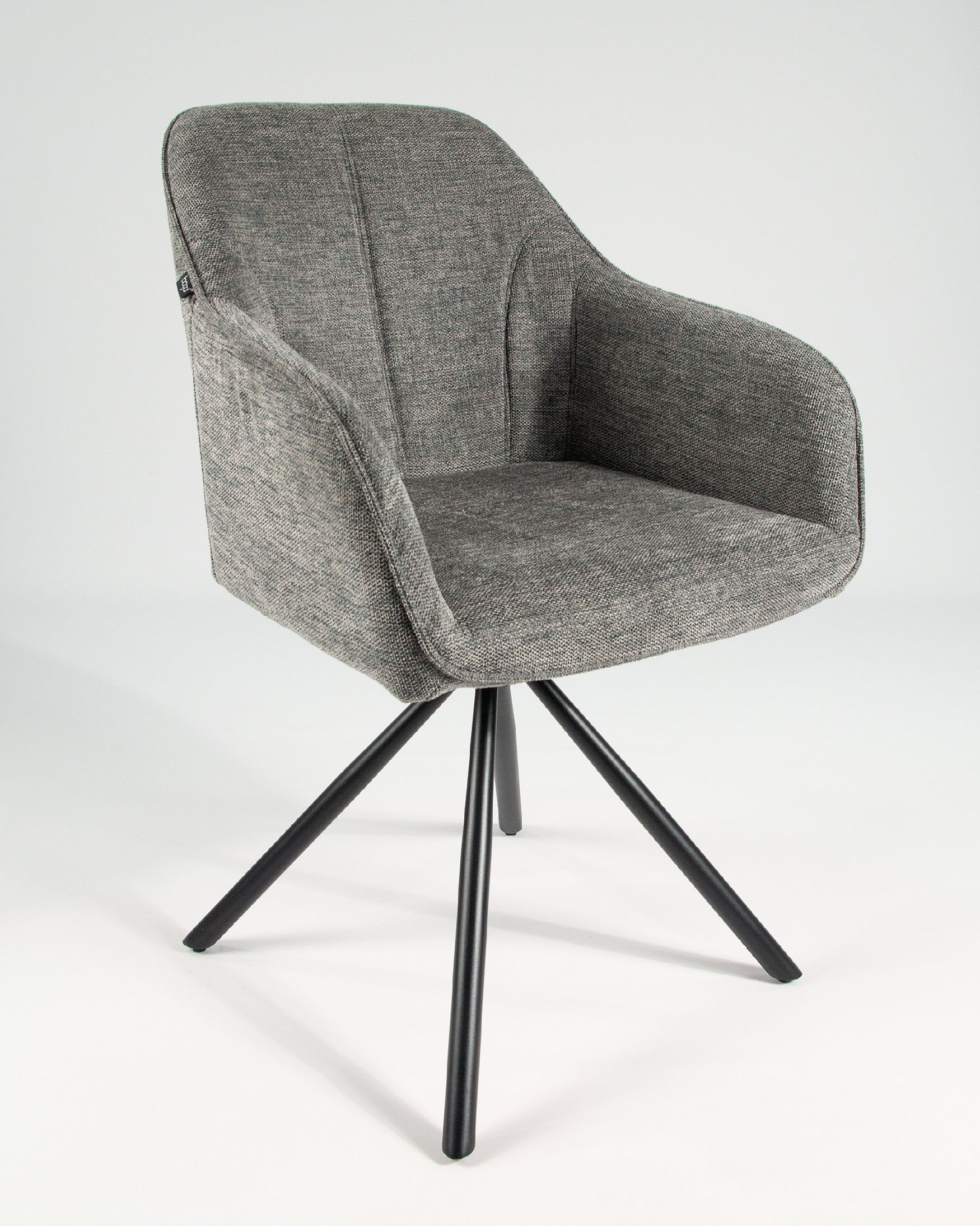 Palermo chair with gray upholstery and black metal legs, 180° swivel