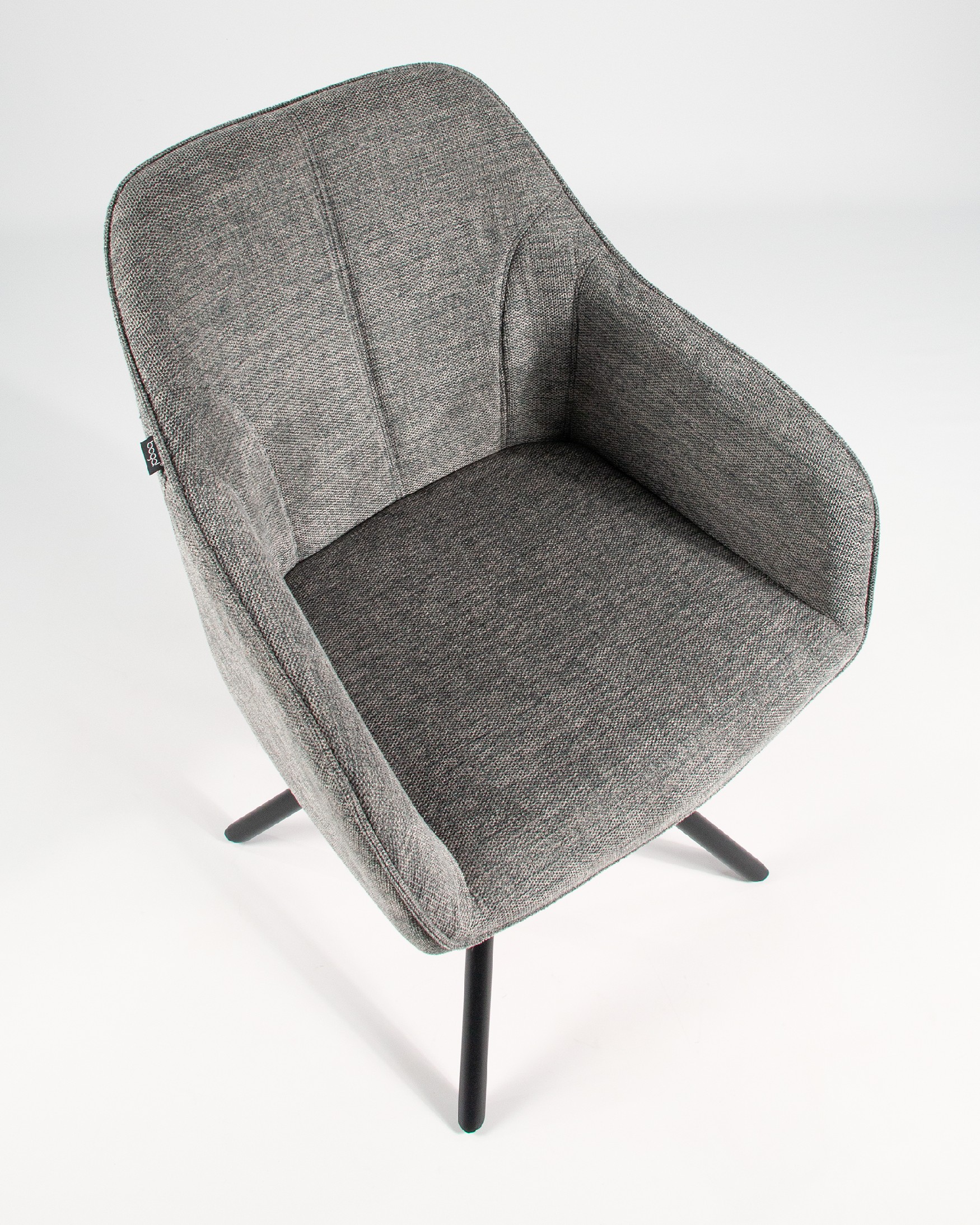 Palermo chair with gray upholstery and black metal legs, 180° swivel