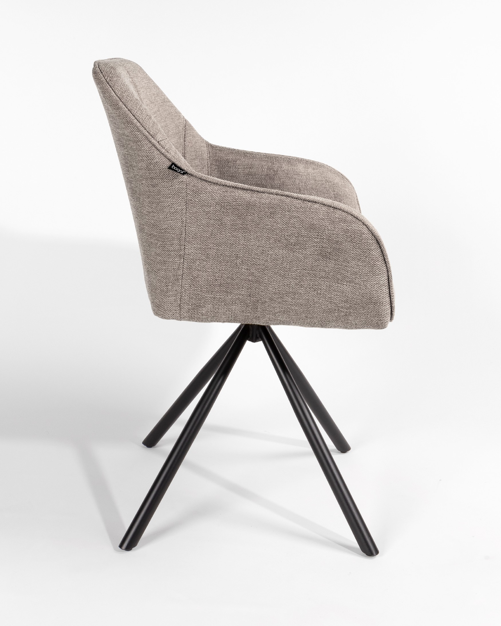 Palermo chair with brown upholstery and black metal legs, 180° swivel